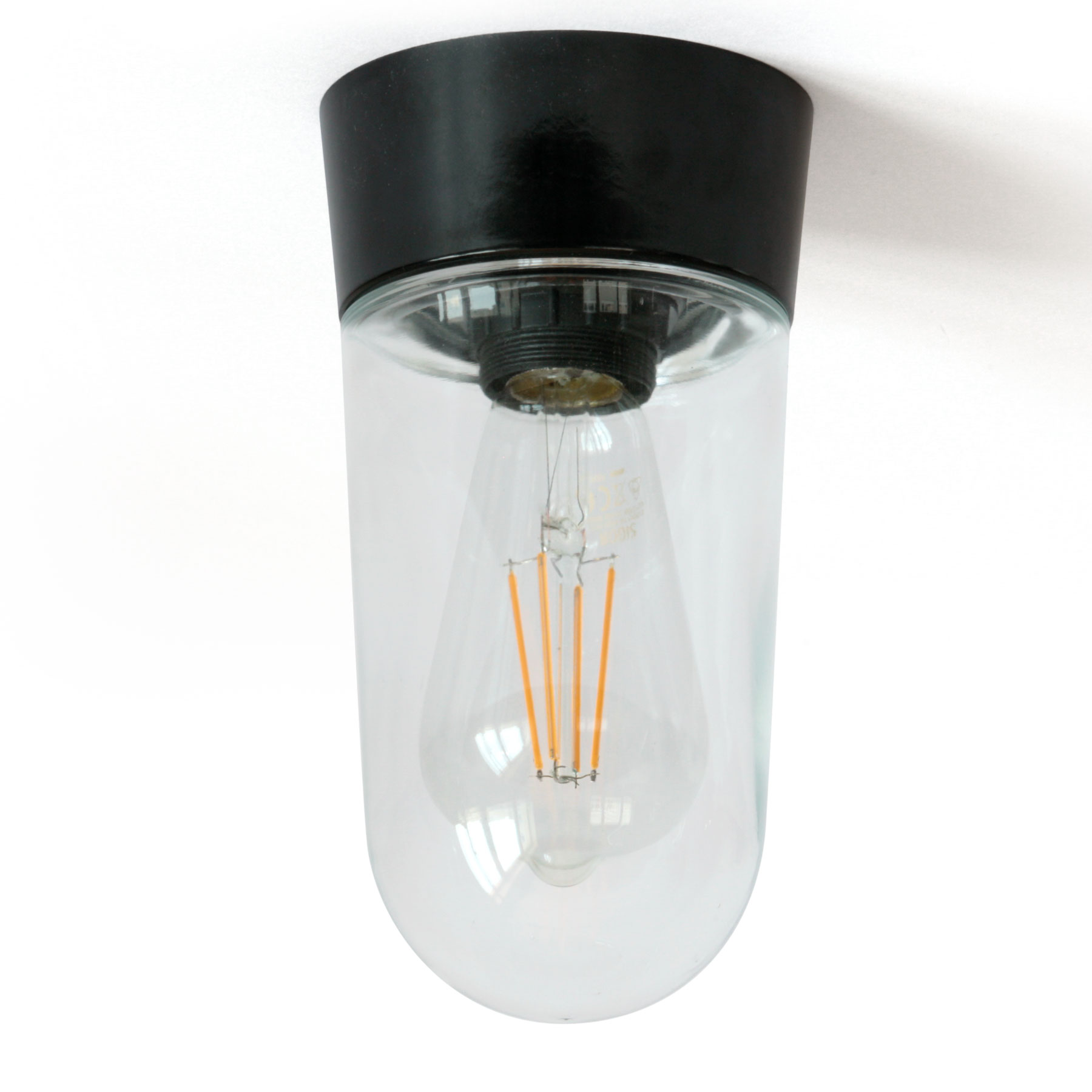 Simple Ceiling Lamp With Bakelite Base and Clear Cylinder Glass