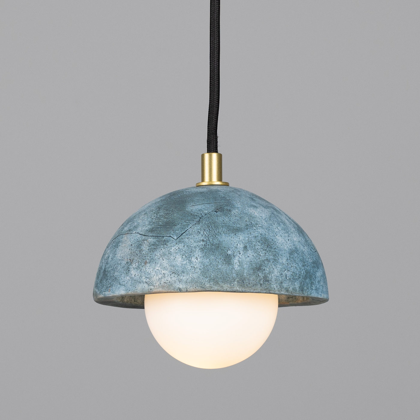 Small Hemispherical Pendant Lamp Made of Blue Ceramic