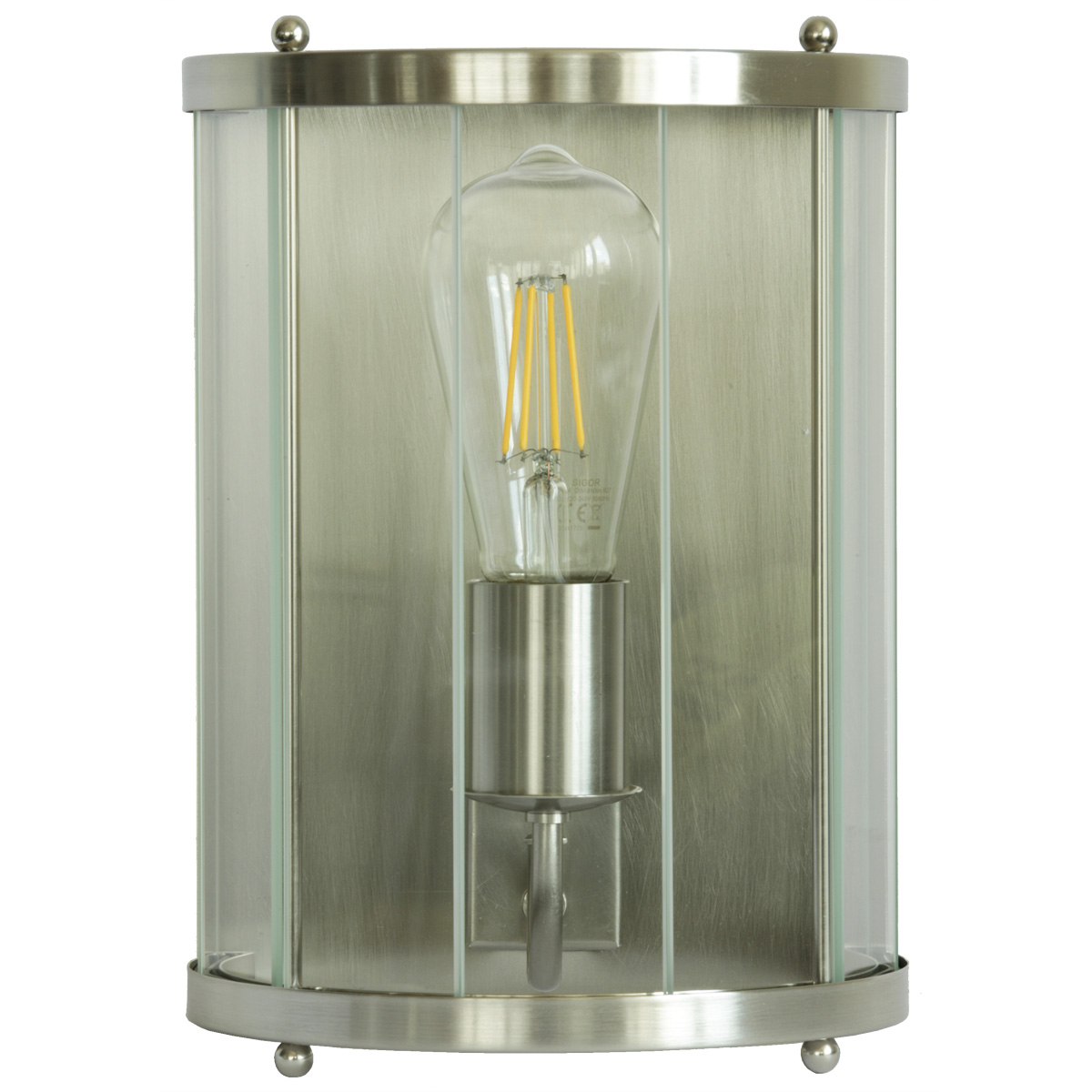 Wandleuchte aus Messing mit facettierten Klarglasstreifen