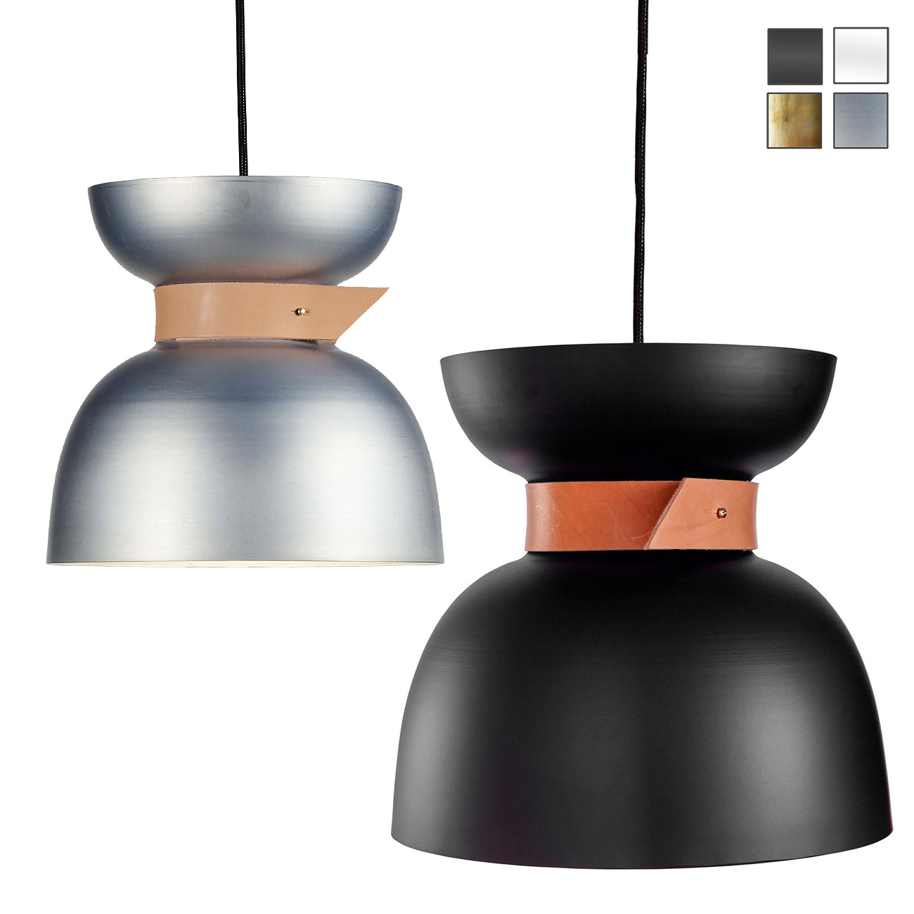 Taillierte Design-Pendelleuchte mit Leder-Gurt LYV