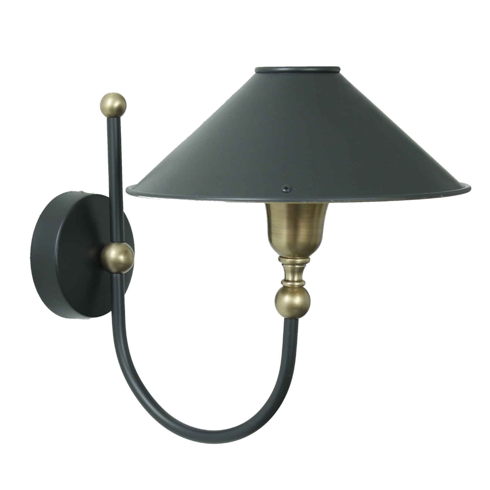 Schirm-Wandleuchte aus Messing mit gebogenem Arm