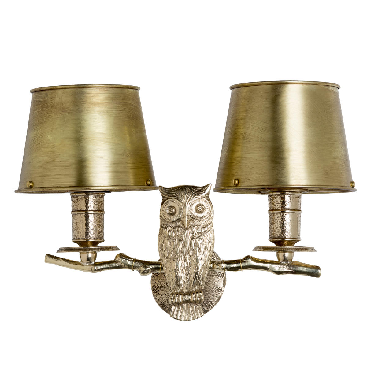 Brass wall light with sculpture of an owl