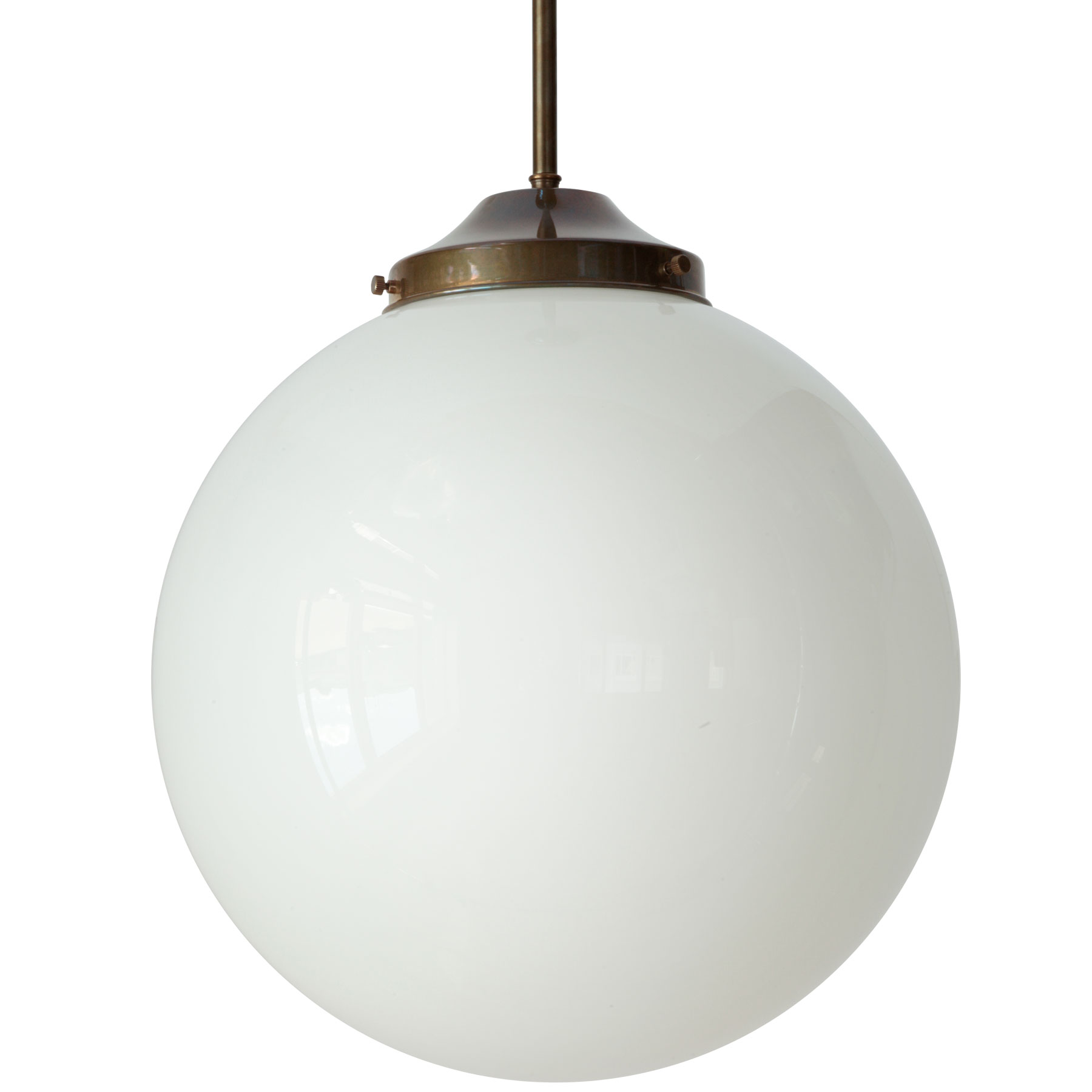 Nostalgische Stab-Pendelleuchte mit opal-weißer Glaskugel Ø 40 cm