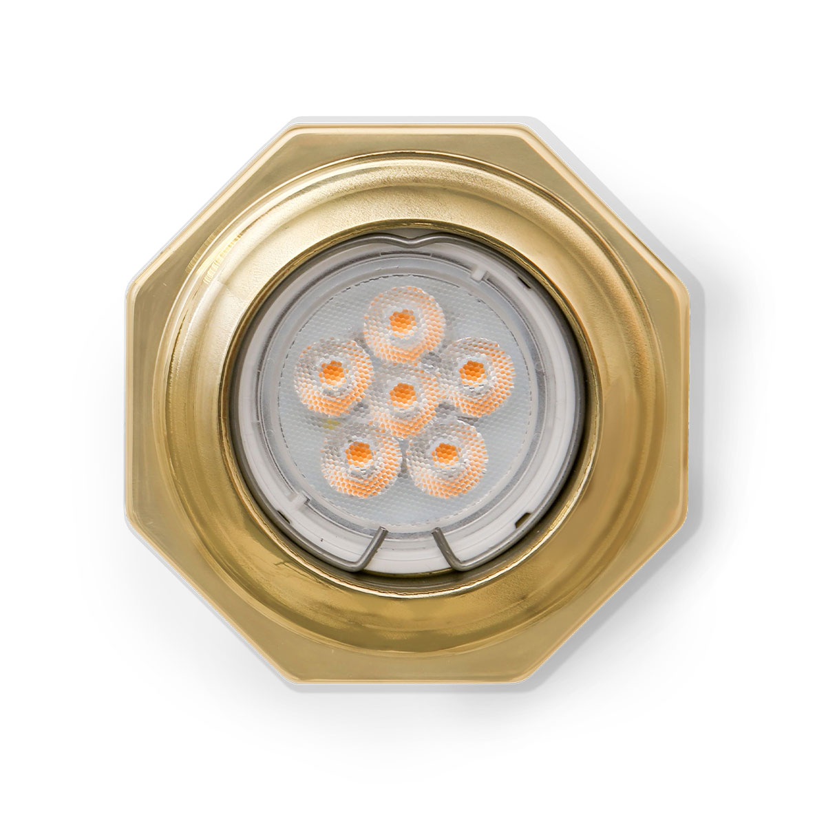 Octagonal recessed ceiling spotlight made of brass, Ø 8,5 cm