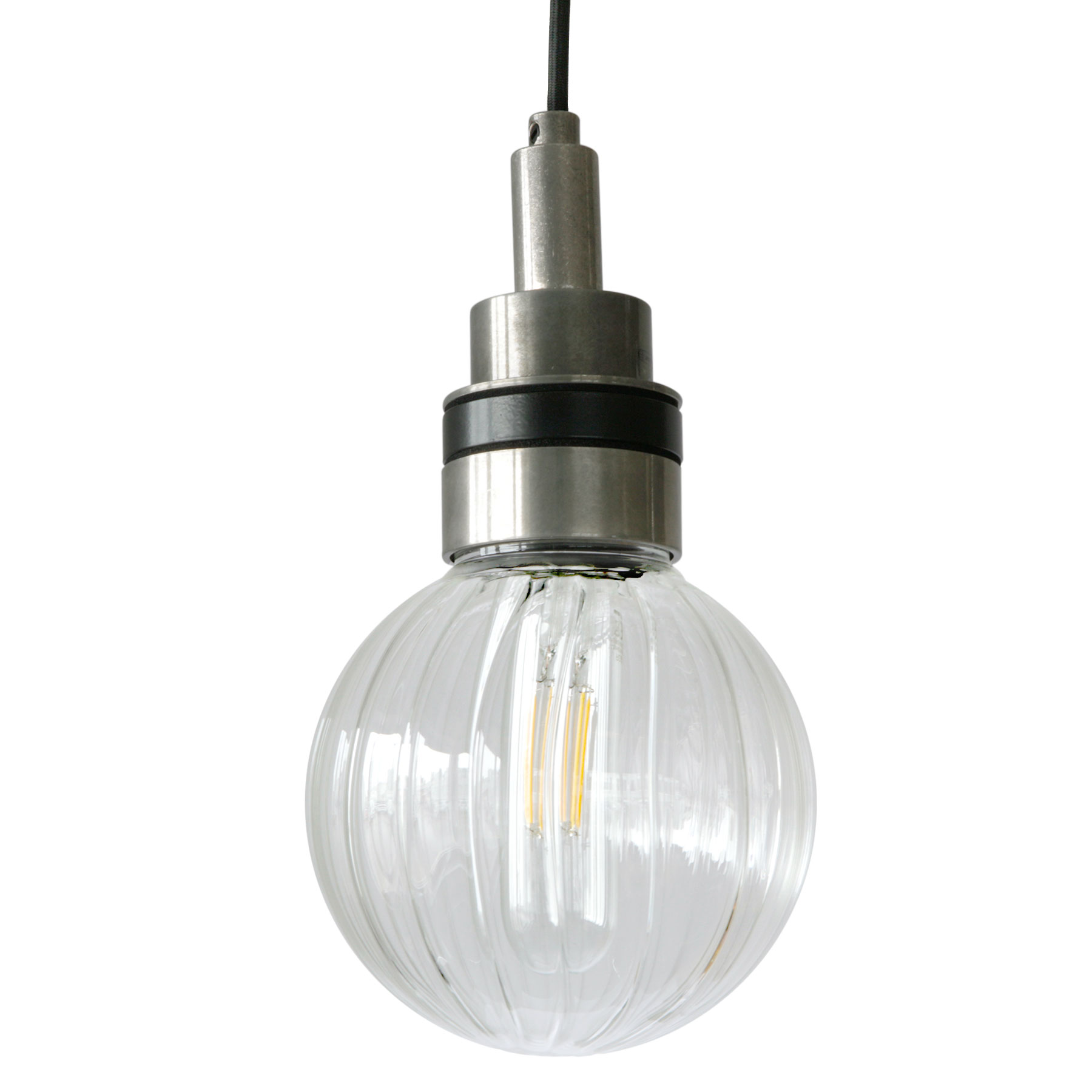 Pendant luminaire with small glass sphere Ø 12 cm (clear, prismatic, opal), IP65