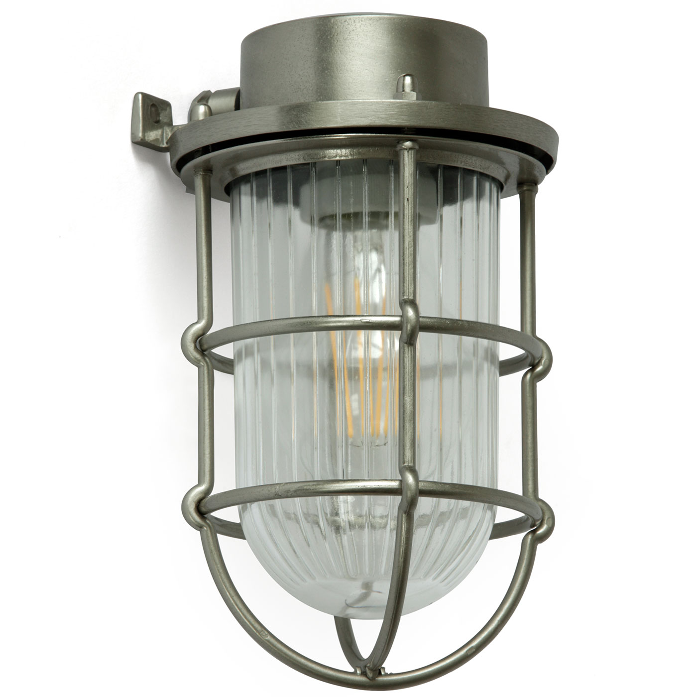 Vergitterte Schiffs-Wandlampe (Kellerleuchte) mit Glas-Zylinder, IP64
