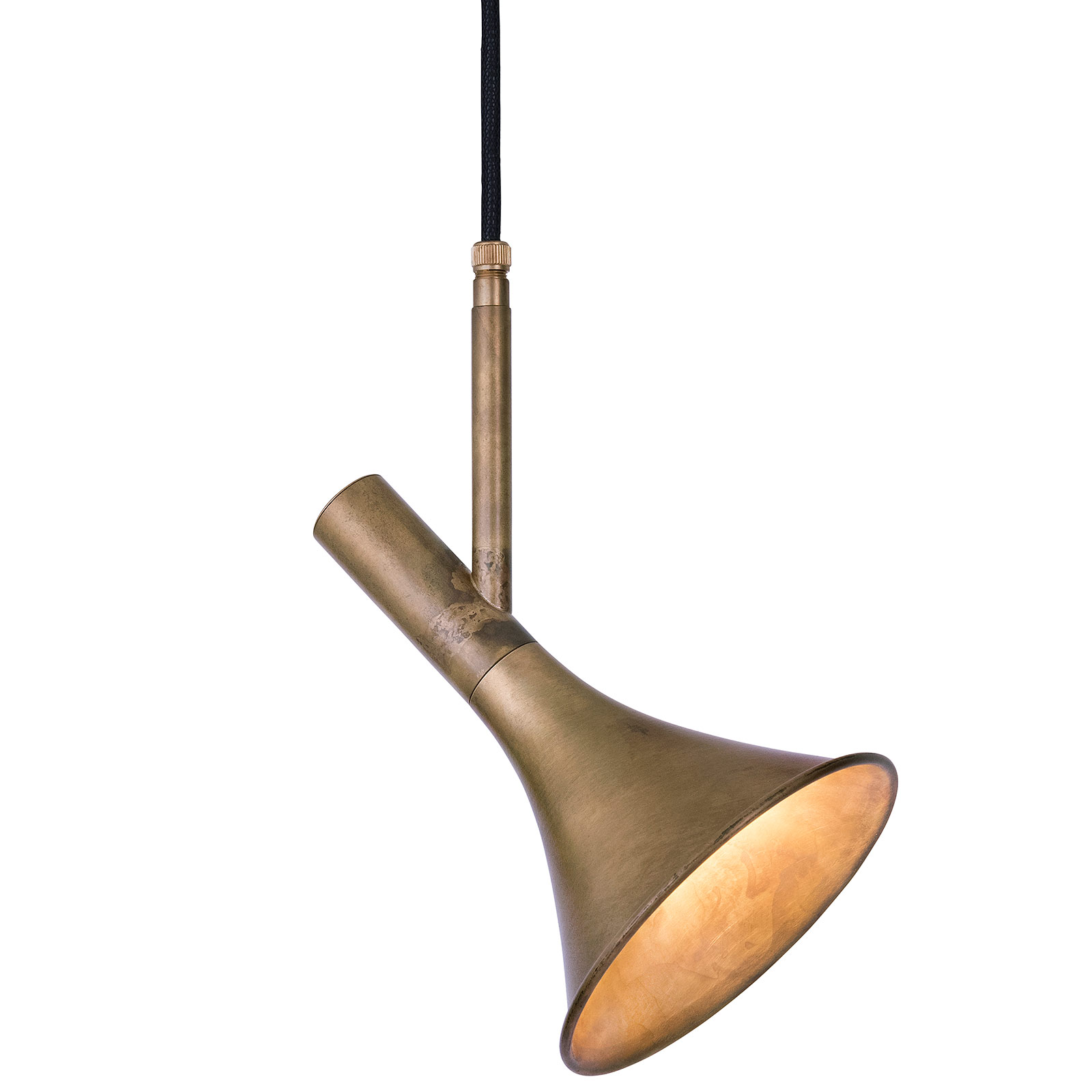 Slanted funnel pendant light, raw brass TRATT