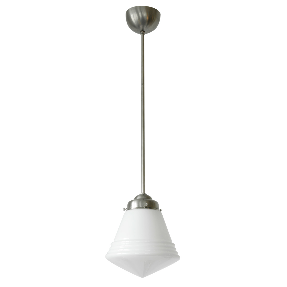 Rohr-Pendellampe mit spitzem Art déco-Opalglas