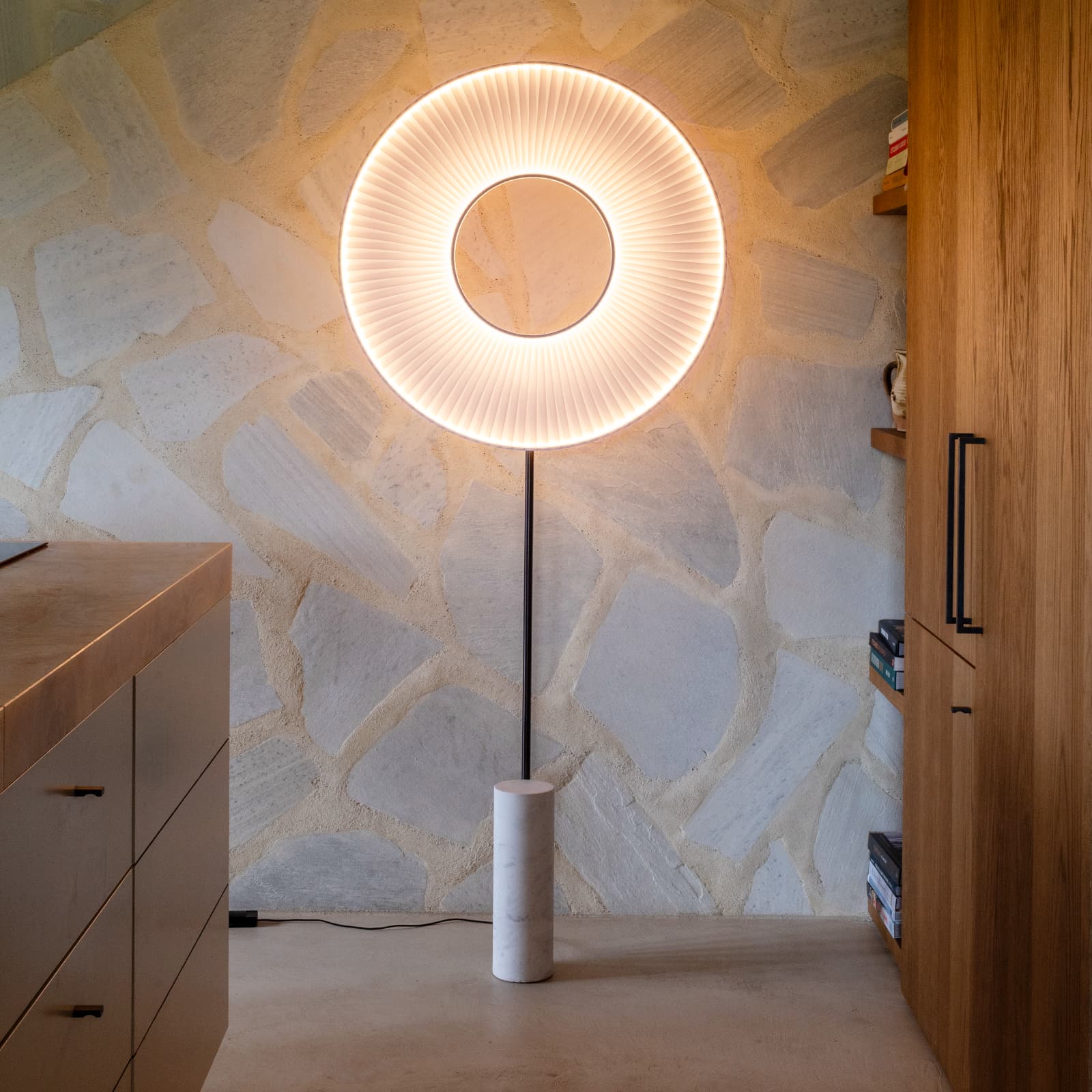 Large Floor Lamp IRIS Made of Polyester Taffeta and Marble