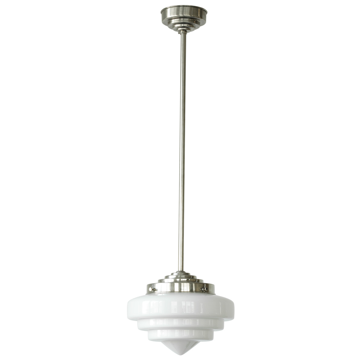 Rod pendant lamp with stepped and pointed opal glass