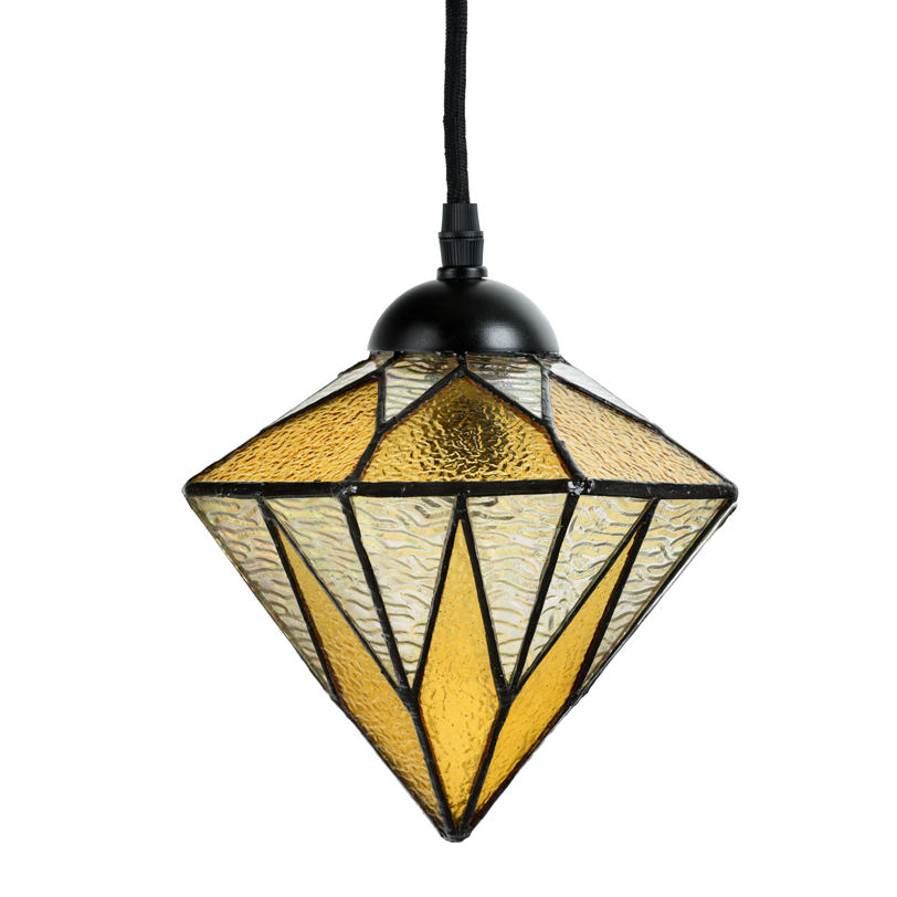 Tiffany-Hängeleuchte mit spitzem Glasschirm