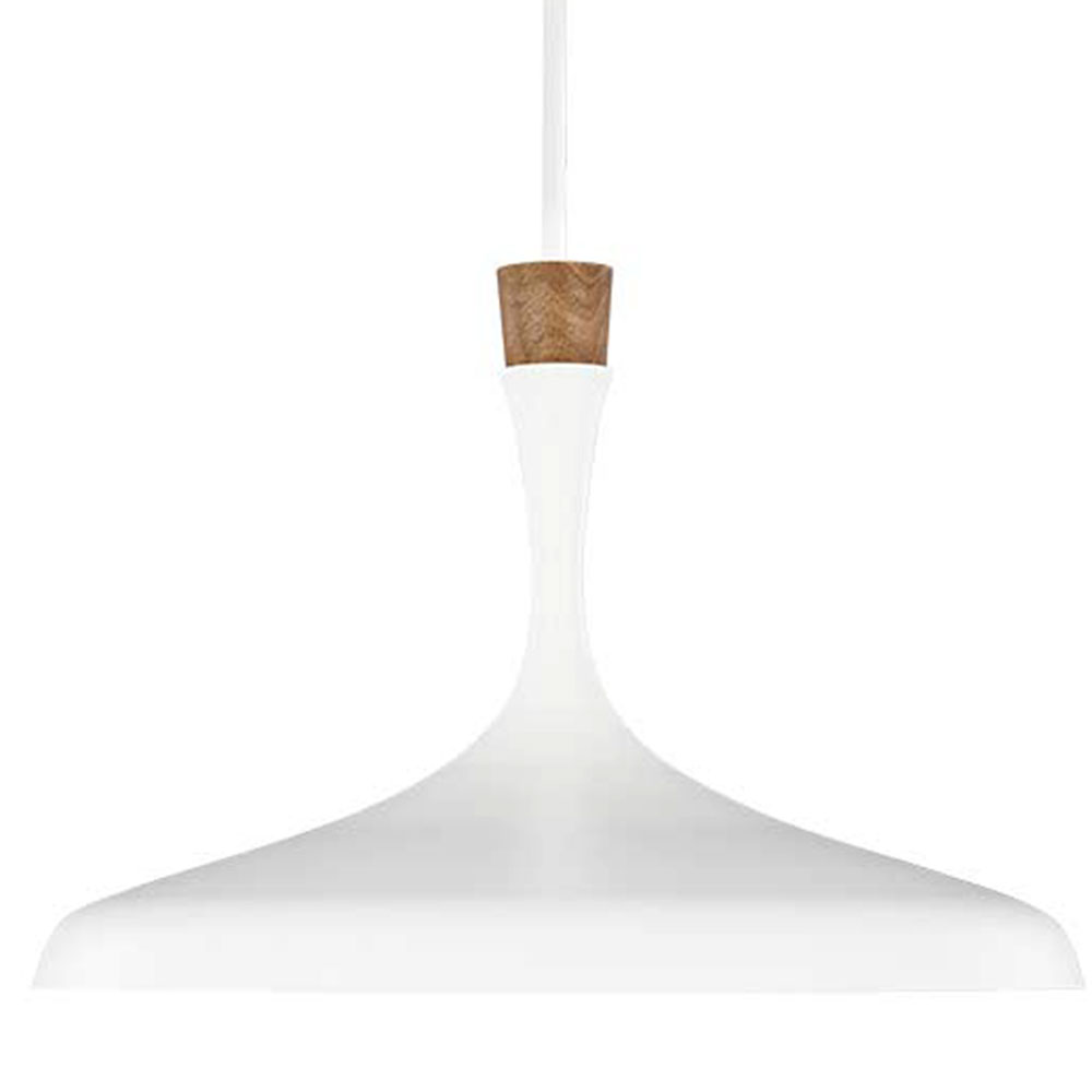Large White Pendant Lamp with Wooden Detail, Ø 48 cm