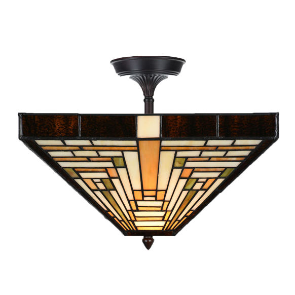 Suspended glass art ceiling light with Tiffany shade