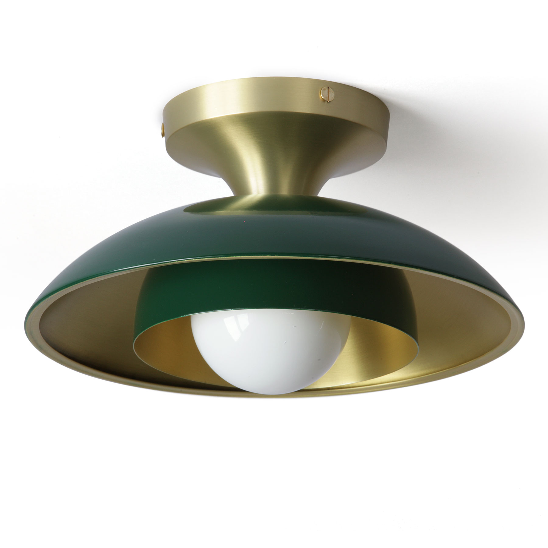 Kleine Art déco-Deckenleuchte mit farbigem Messing-Schirm Ø 25 cm