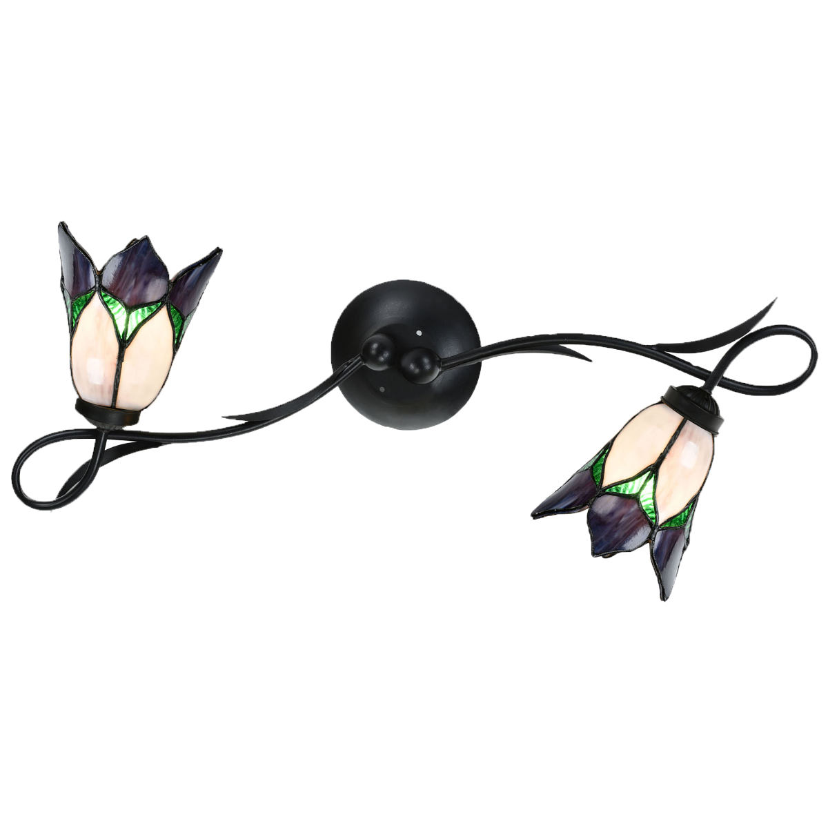 Two-armed Tiffany wall light with purple flower shades