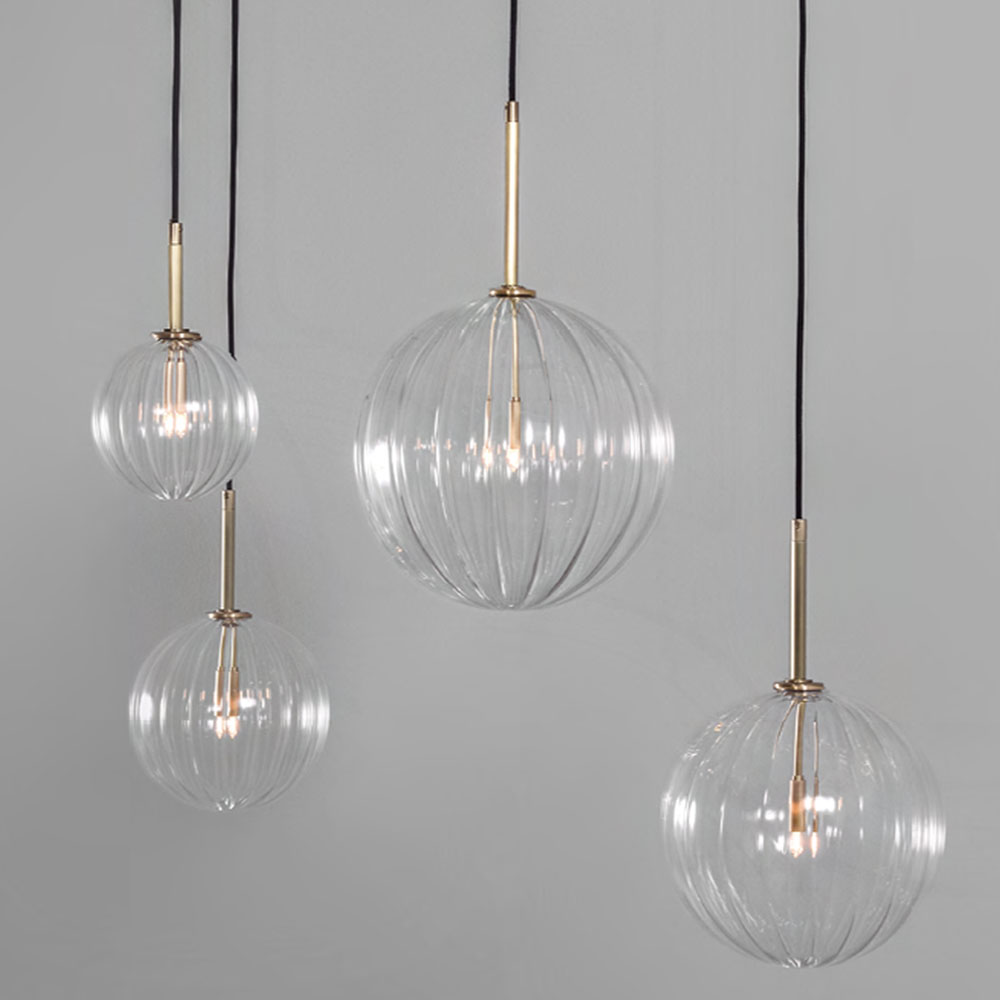 DRIES Design-Hängeleuchten mit gerippter Glaskugel, Ø 15 bis 30 cm