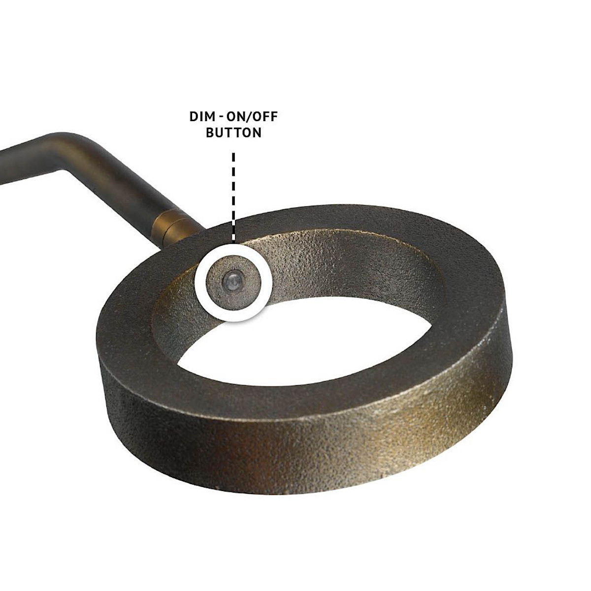 Lese-Stehleuchte ARIO, Messing mit LED-Ring-Strahler: mit dem Touch-Knopf kann die Leuchte in drei Stufen gedimmt sowie ein- und ausgeschaltet werden