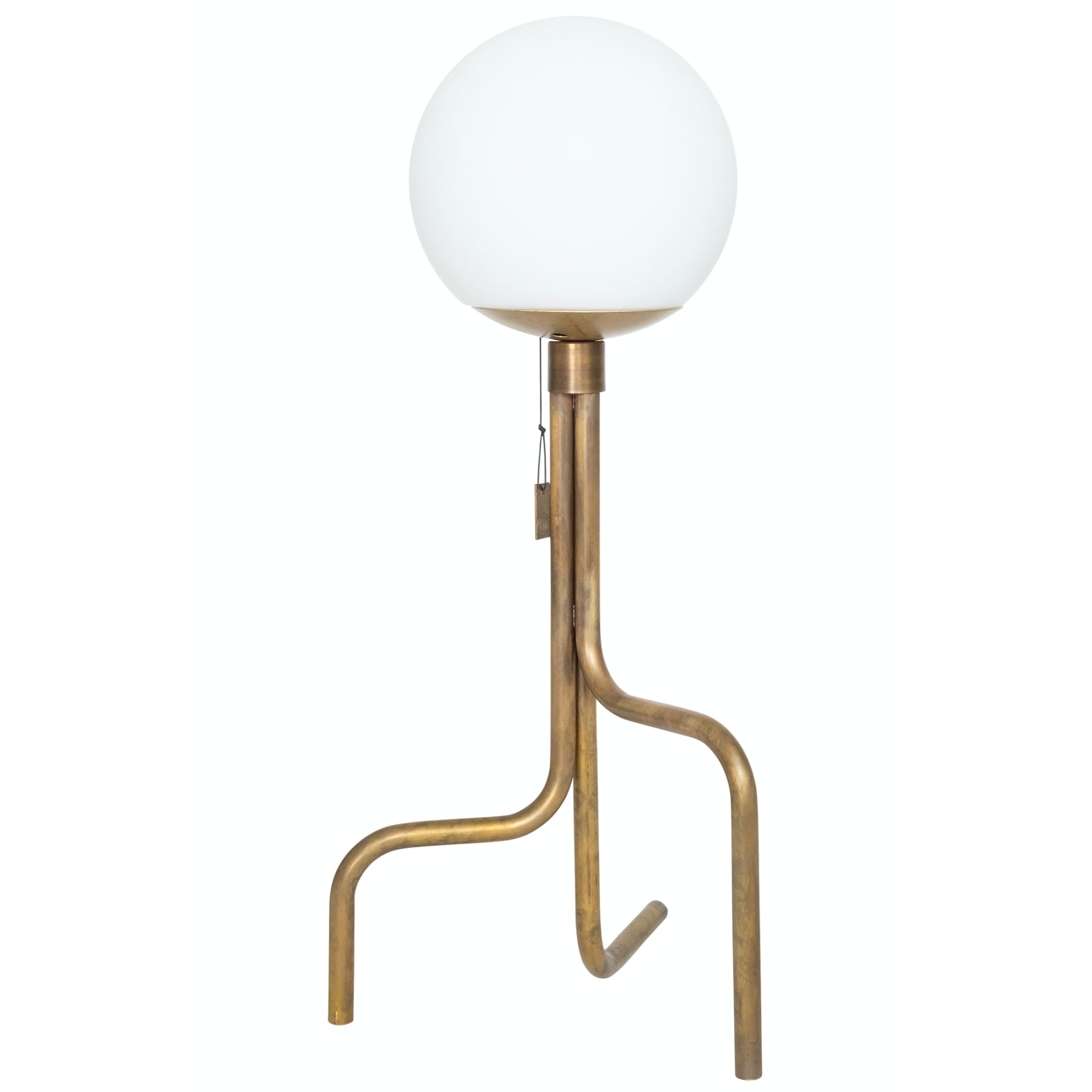 Glass-sphere table lamp made of brass pipes TRAPAZ