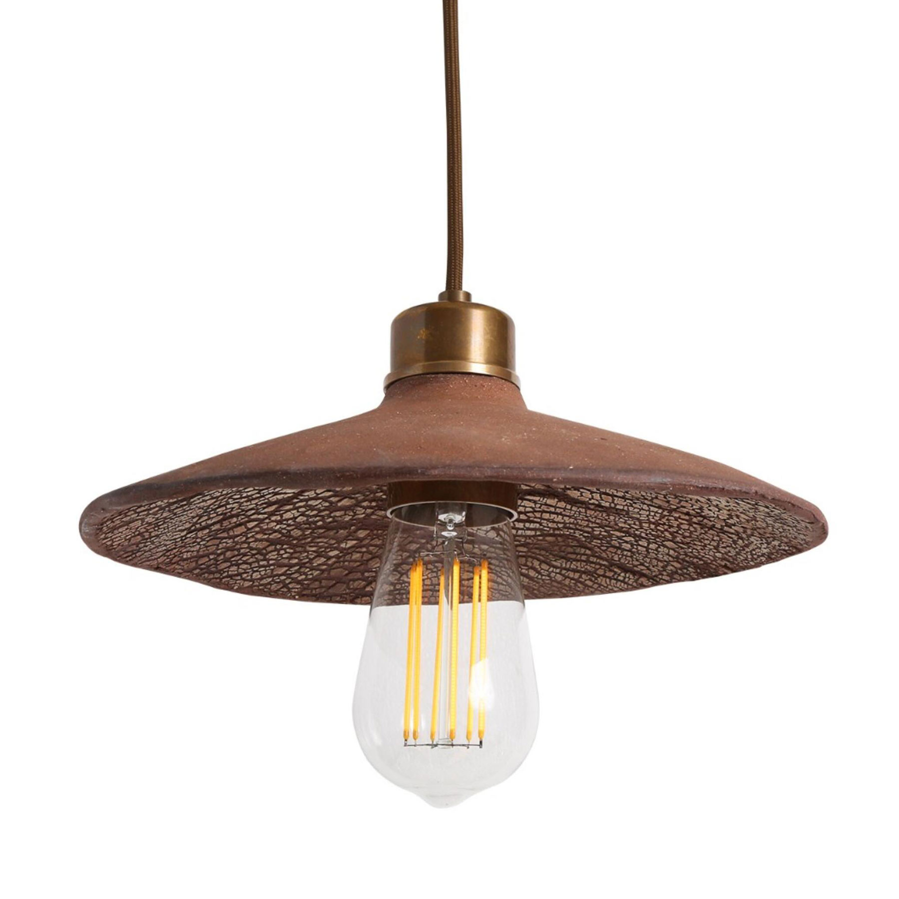 Keramik-Pendelleuchte mit rötlichem Terracotta-Schirm