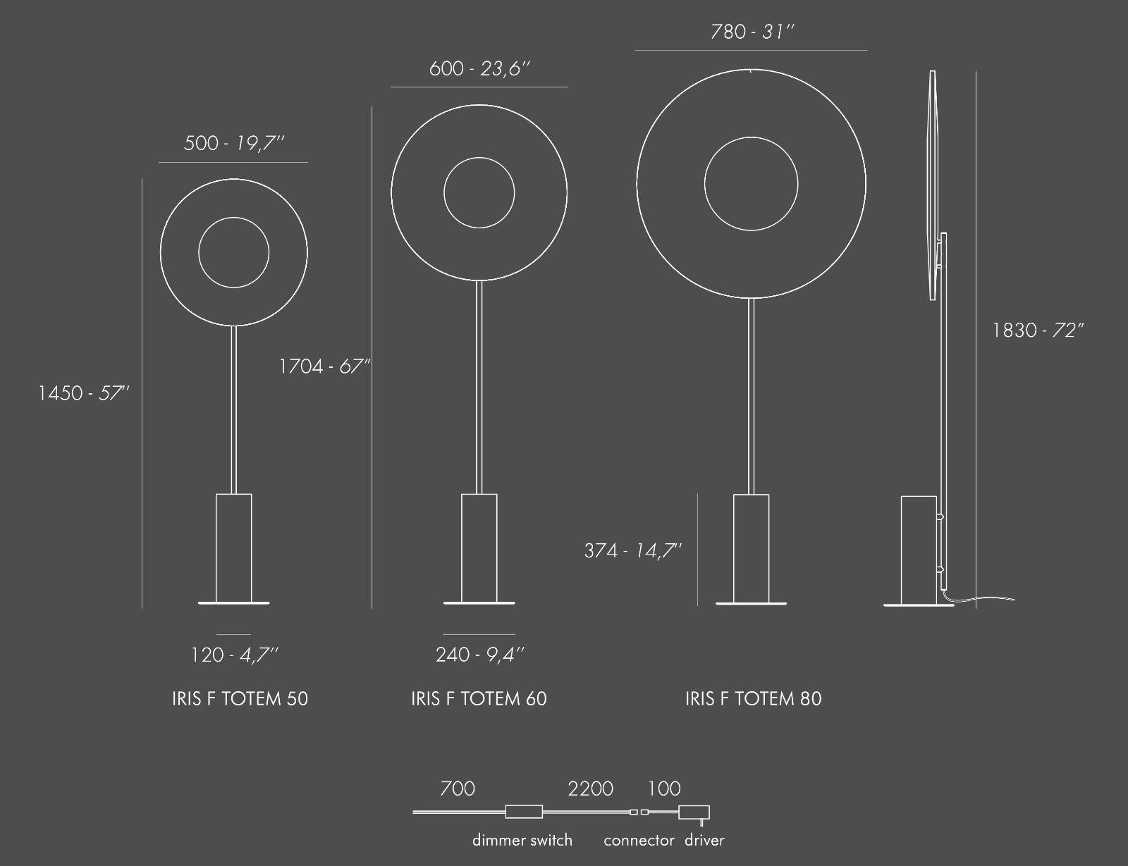 Large Floor Lamp IRIS Made of Polyester Taffeta and Marble, Fig. 2
