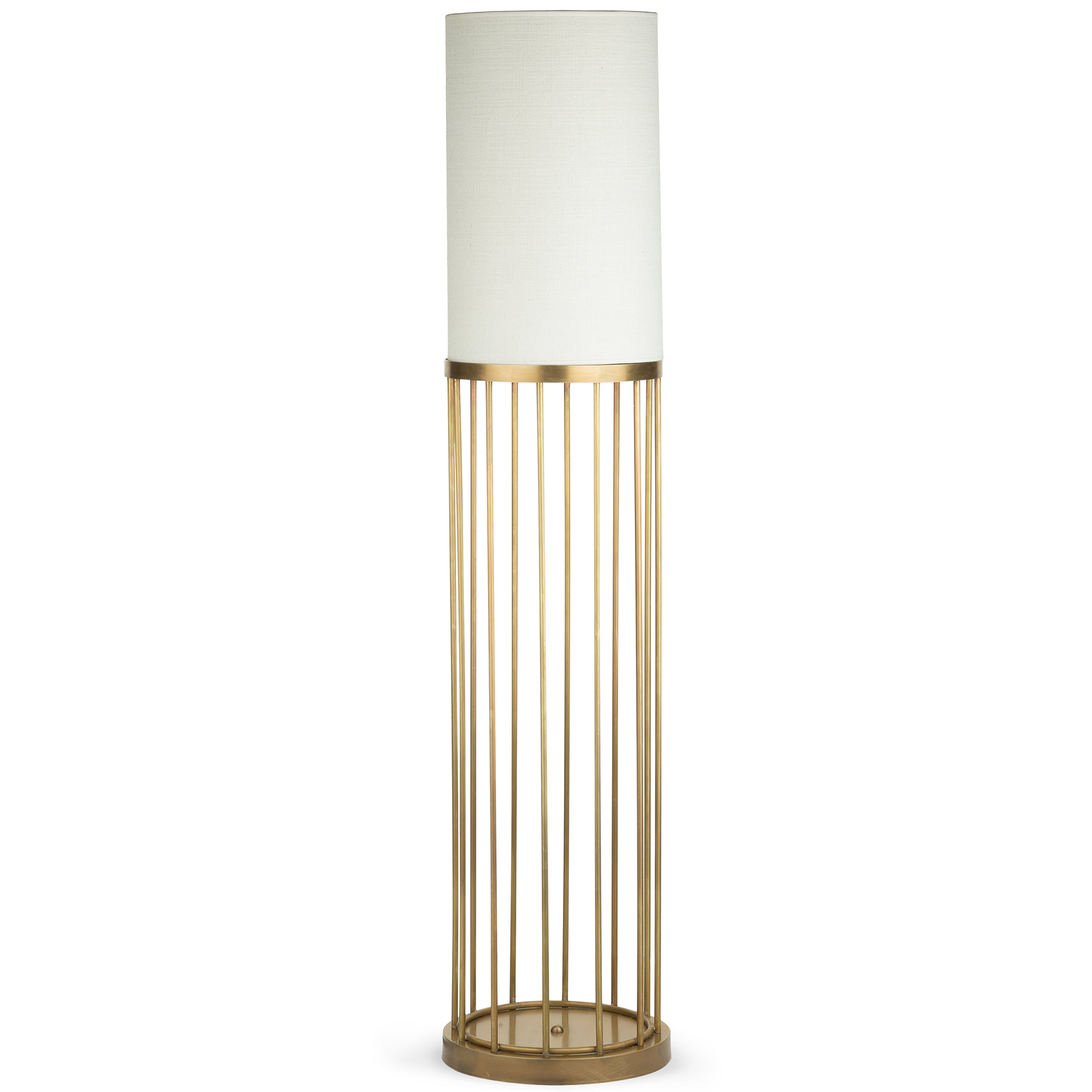 Cylindrical Floor Lamp CAGE with Fabric Shade and Brass Structure