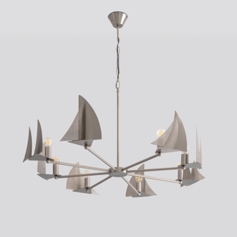 Eight-Flame Brass Chandelier with Perforated Screens