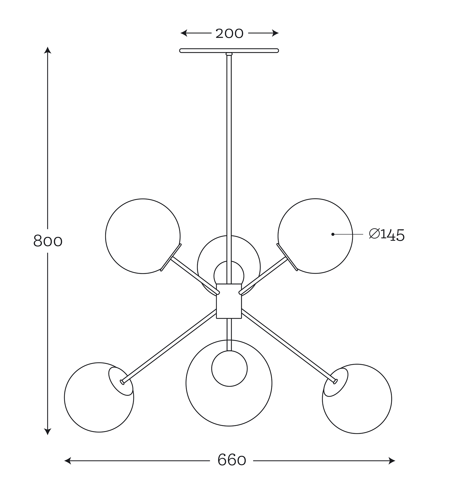 Modern Brass Chandelier with Six Coloured Glass Spheres, Fig. 8