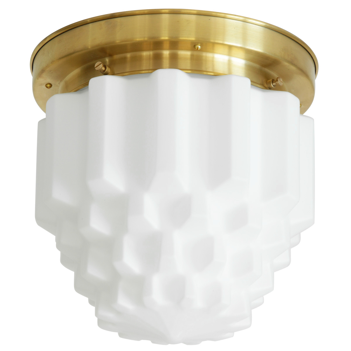 Brass ceiling light with crystal-form opal glass
