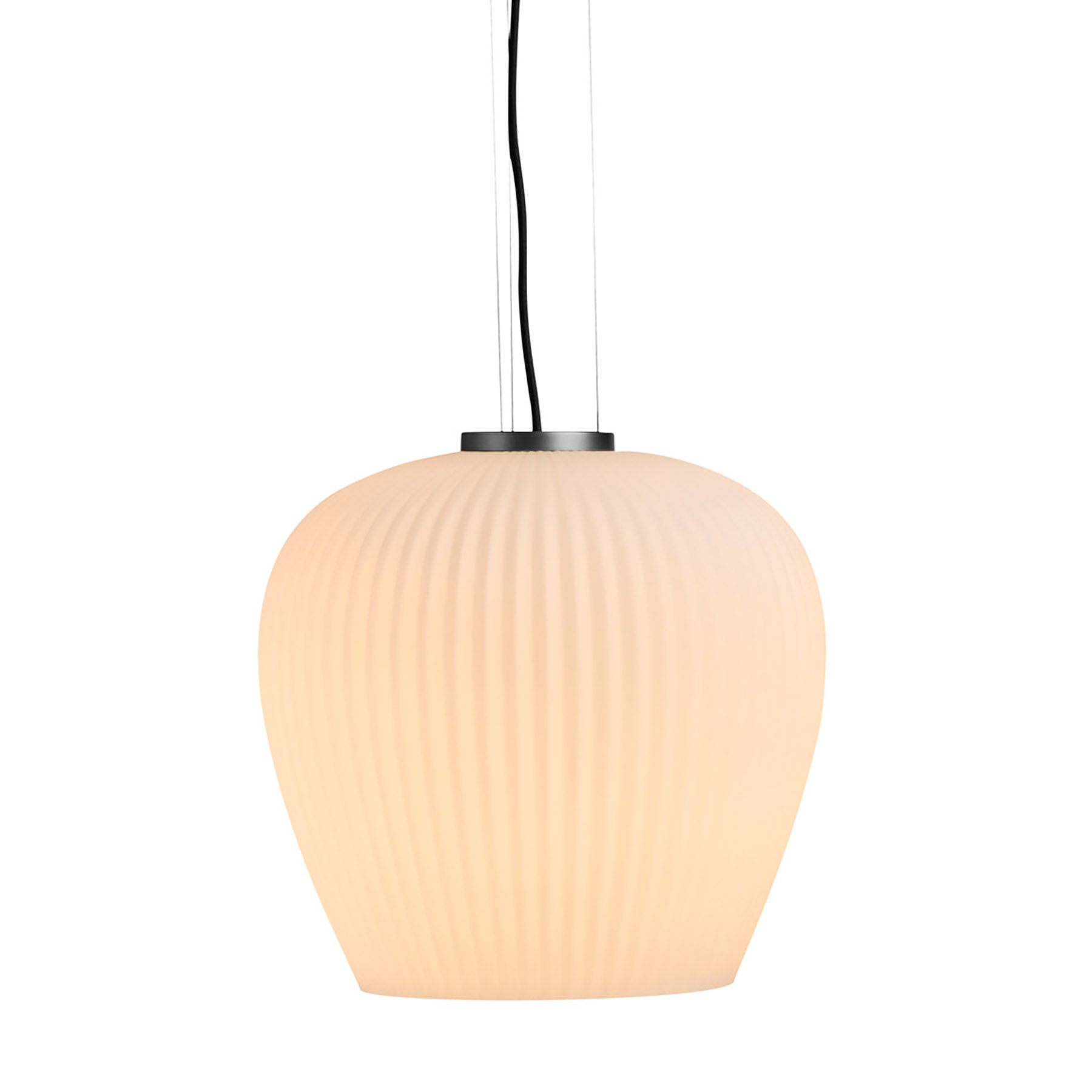 Exklusive Glas-Pendelleuchte LIV mit plissiertem, opalem Schirm