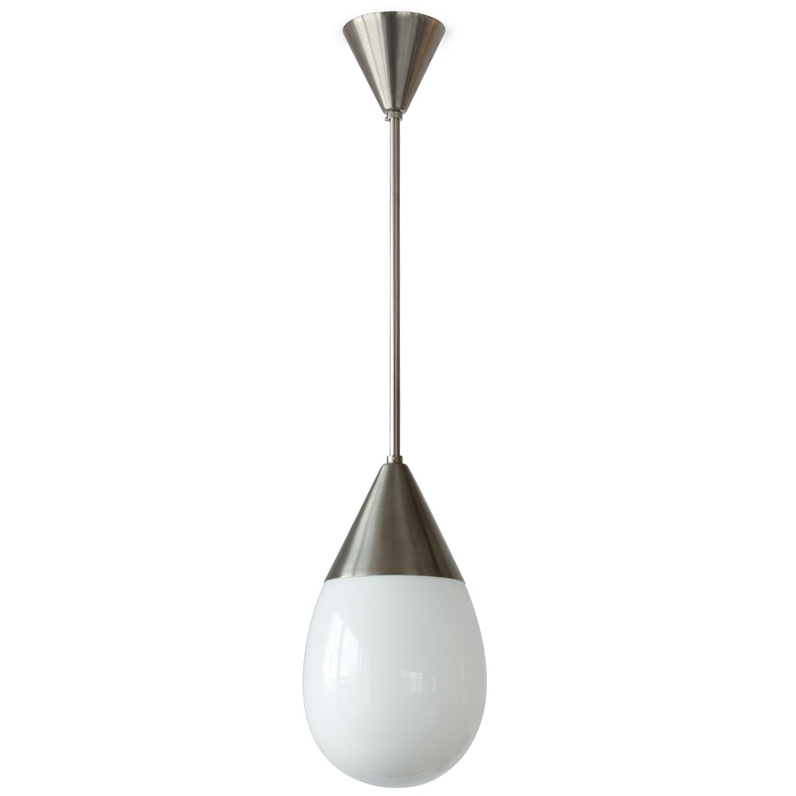 Pendant light with small drop-shaped opal glass shade