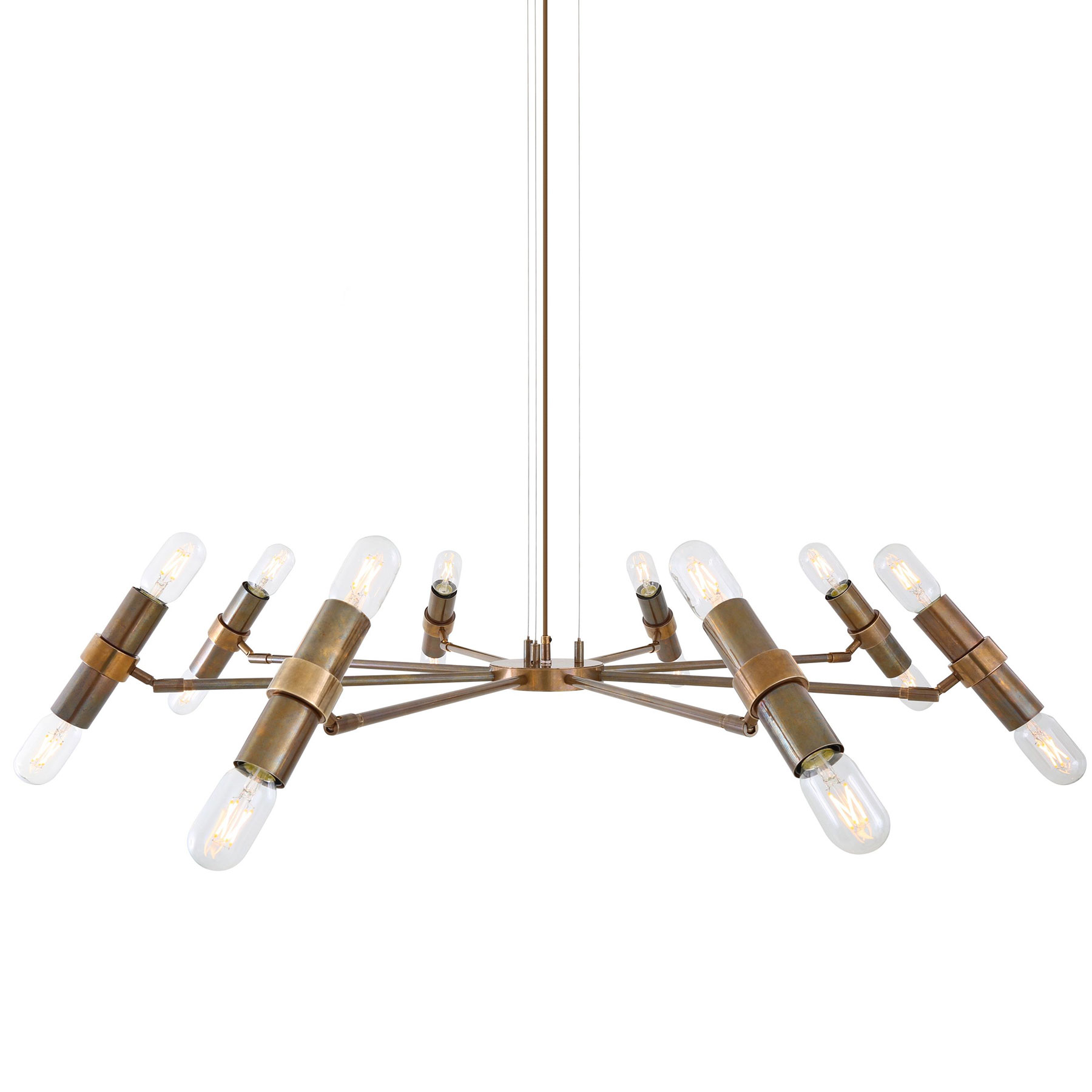 8-armed brass chandelier with adjustable dual bulbs