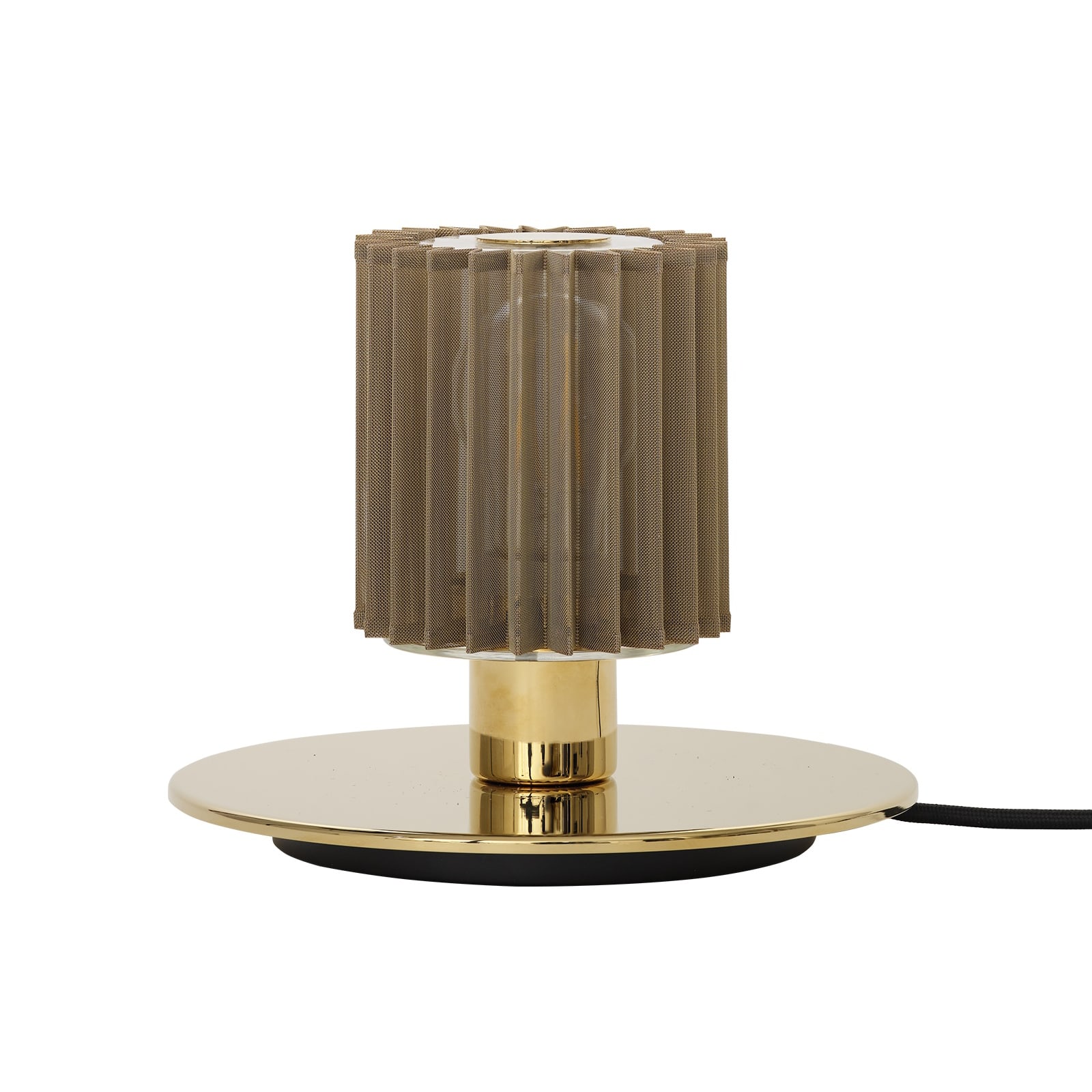 Decorative Design Table Lamp with Mesh Diffuser IN THE SUN 220: Goldener Sockel/Reflektor und goldene Gewebeabschirmung