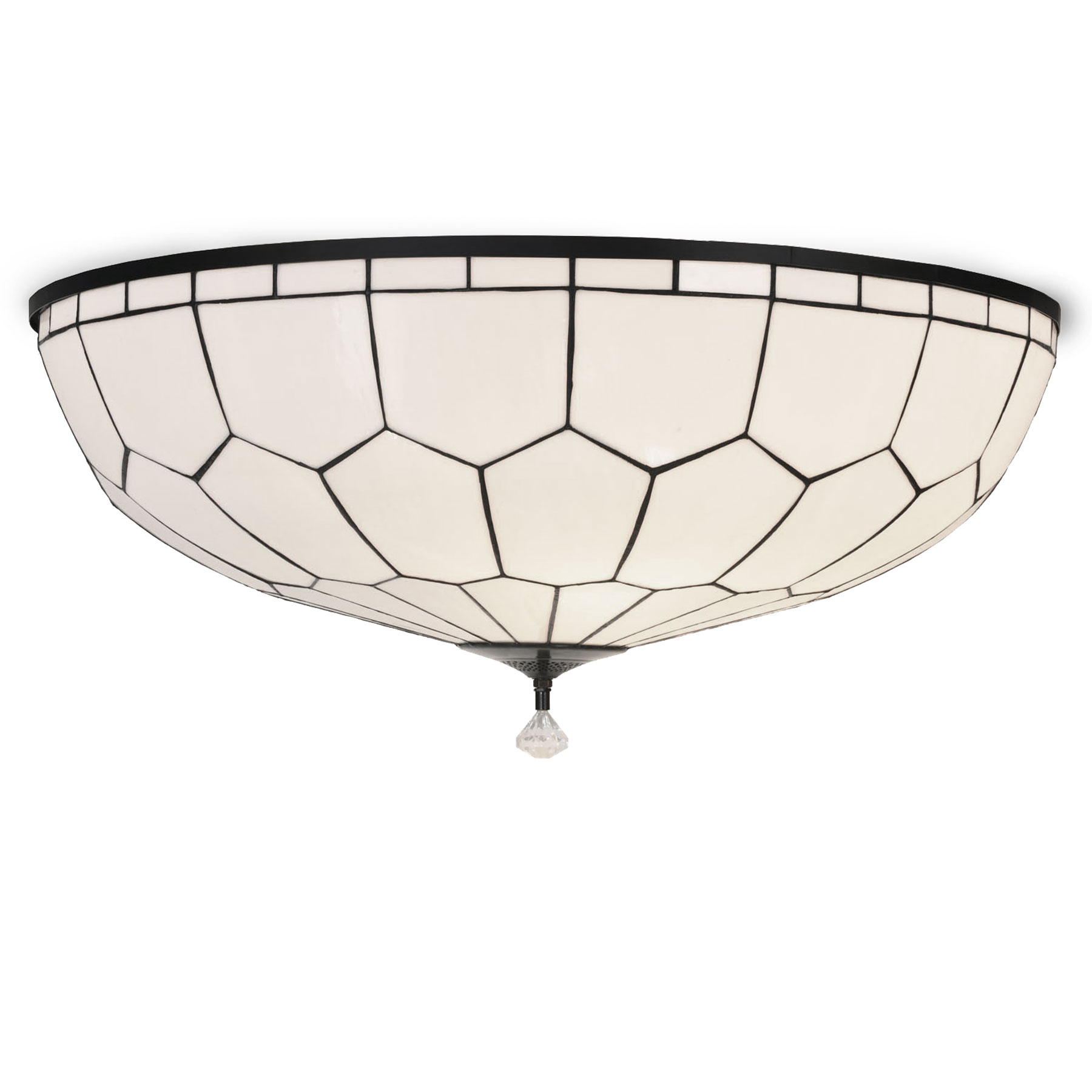 Große Deckenleuchte aus Perlmutt-Glasscheiben mit Kristall, Ø 80 cm