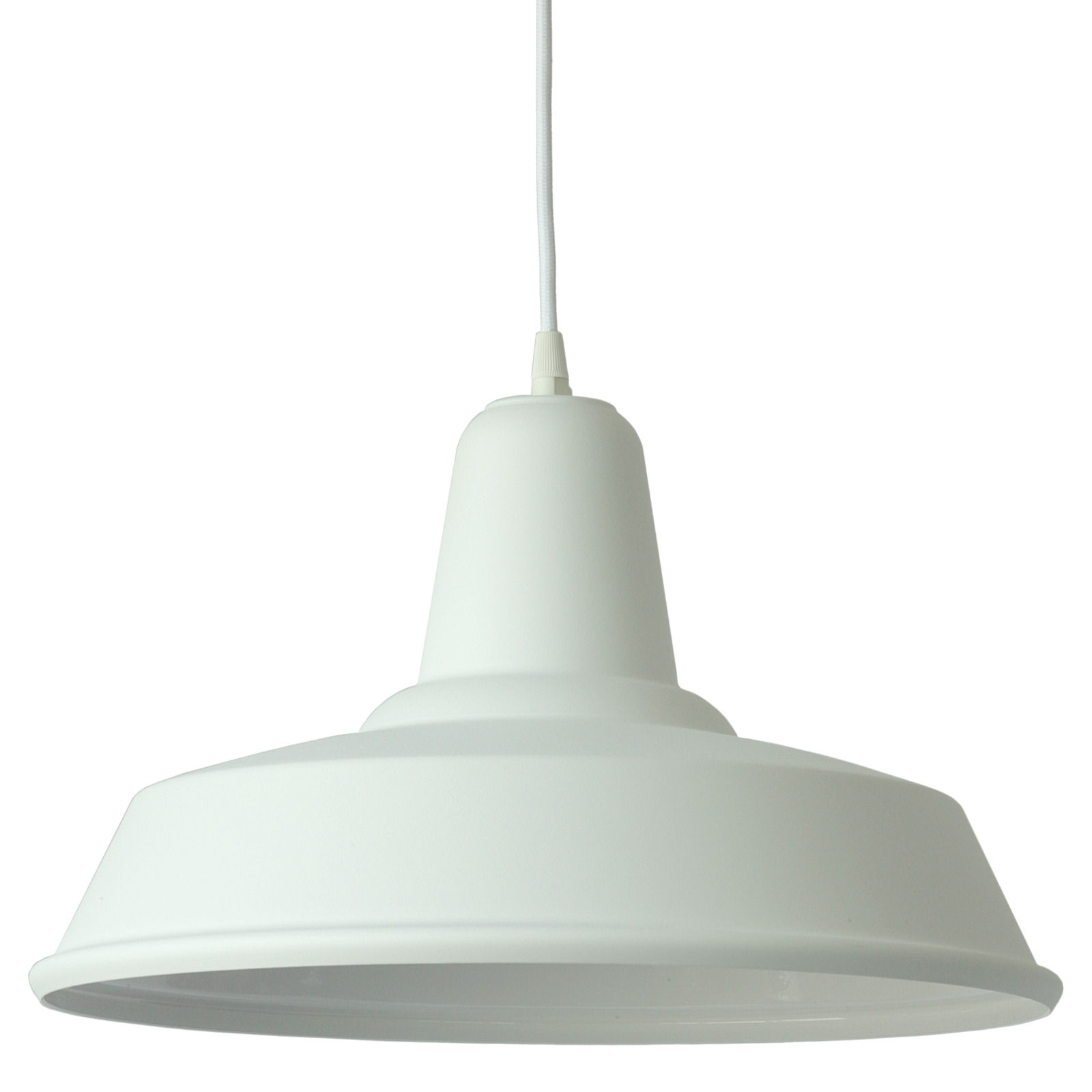 Classic industrial pendant in many RAL colours, Ø 31 or 40 cm: Das große Modell in Weiß struktur-matt, Textil-Kabel weiß
