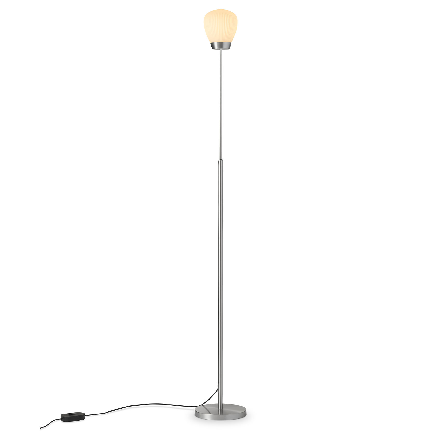 Height Adjustable Floor Lamp PLISSEE S with Pleated Glass Shade: Abgebildet in der Oberfläche Aluminium matt