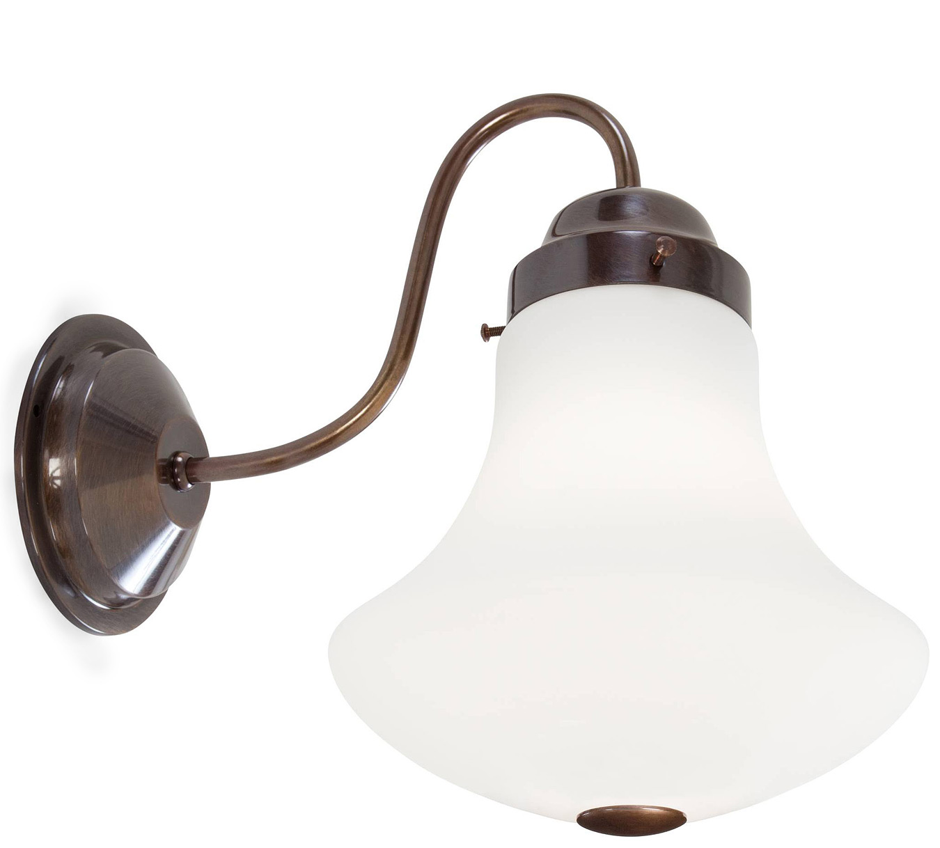 Classic wall lamp with closed glass on a bowed arm