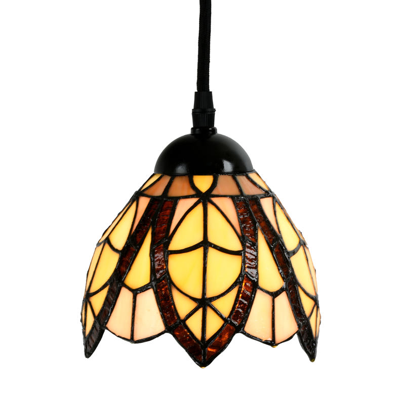 Small pendant Tiffany light with yellow-brown flower shade