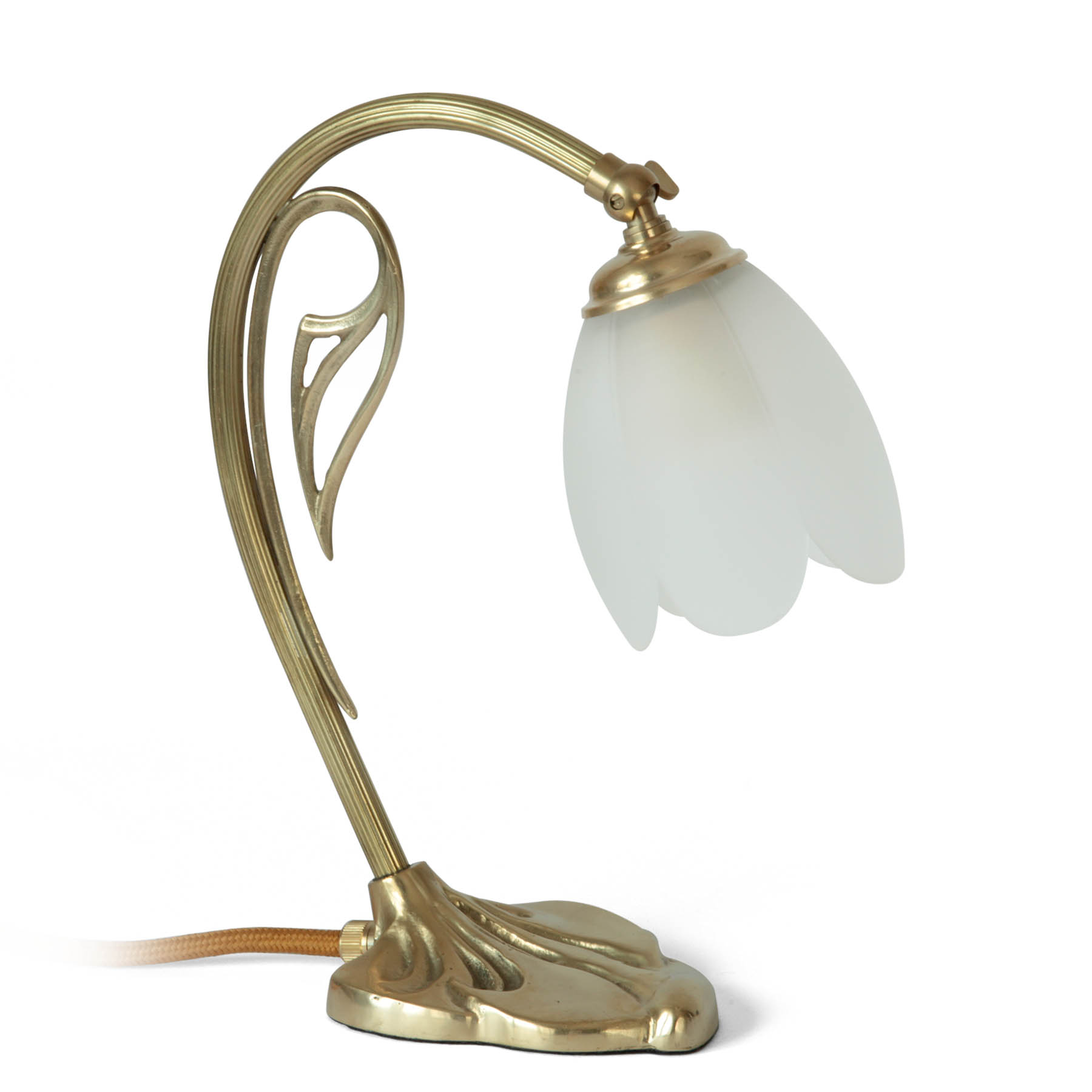 Kleine Jugendstil-Tischleuchte mit Blüten-Glasschirmchen