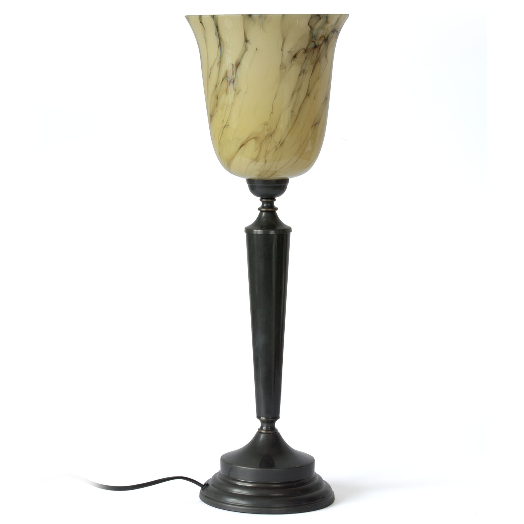 Mazda Style Table Lamp with Marbled or White Glass Cup
