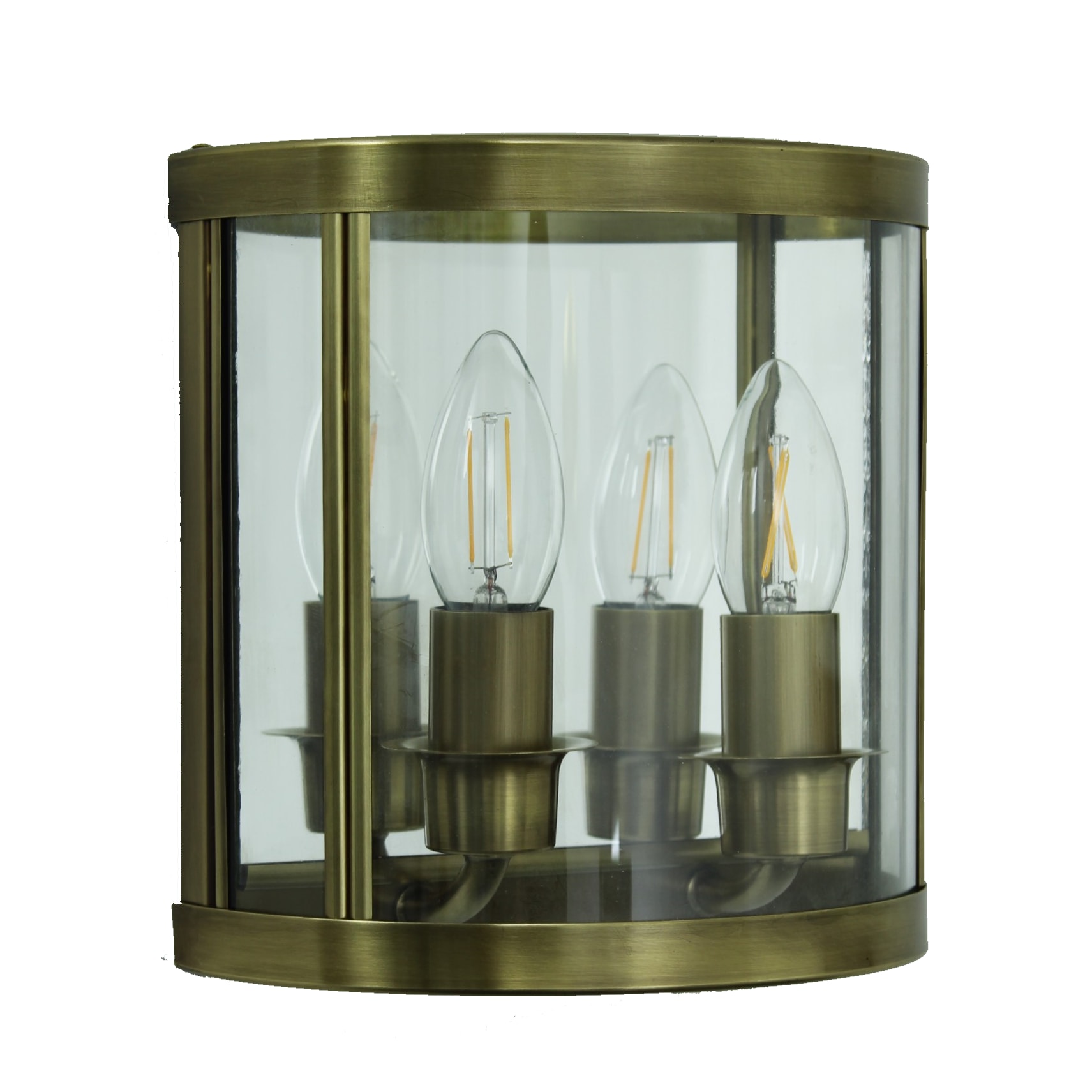 Double-Flame Brass Wall Lantern with Round Glass
