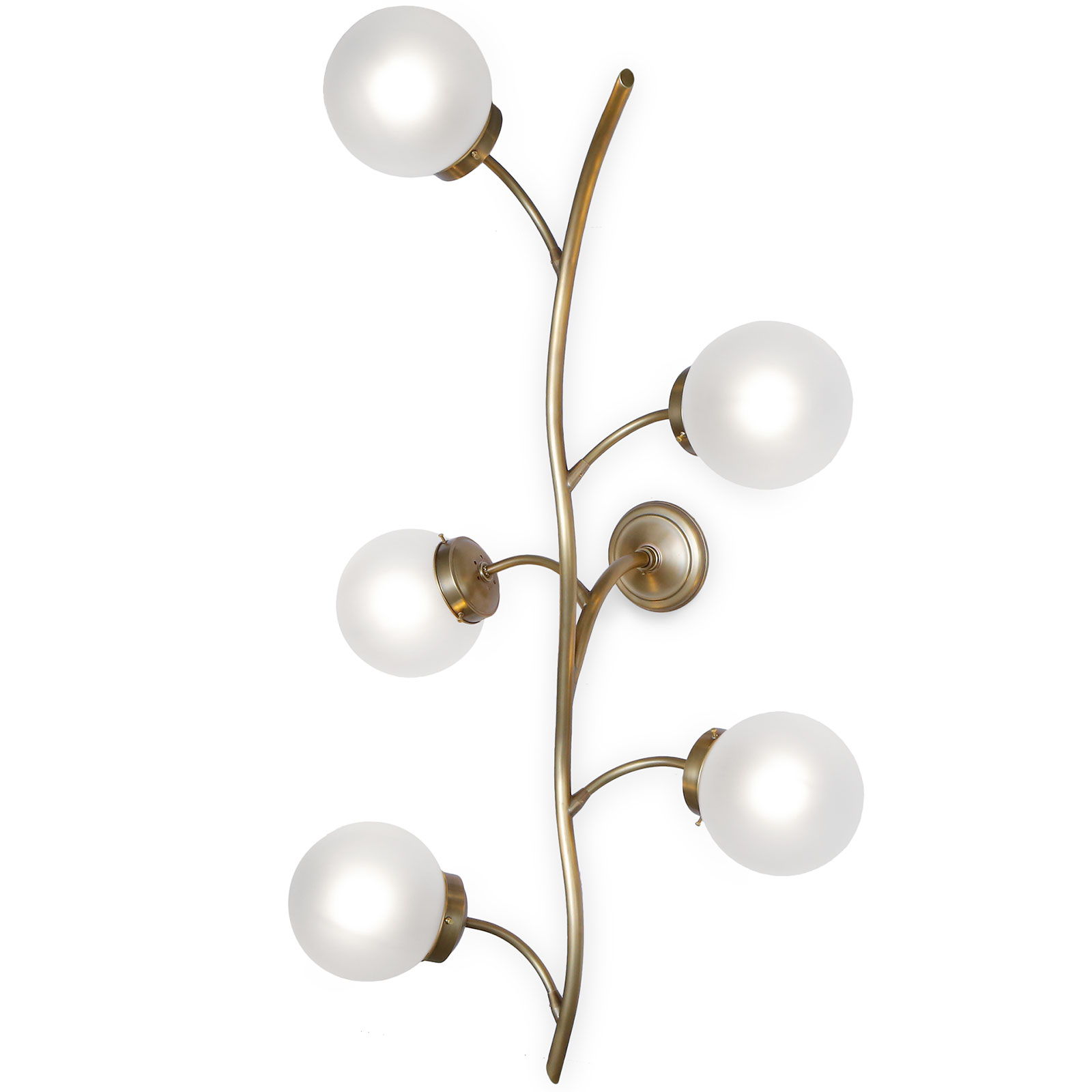 Elaborate Brass Crafted Wall Light with 5 Glass Spheres on Twigs