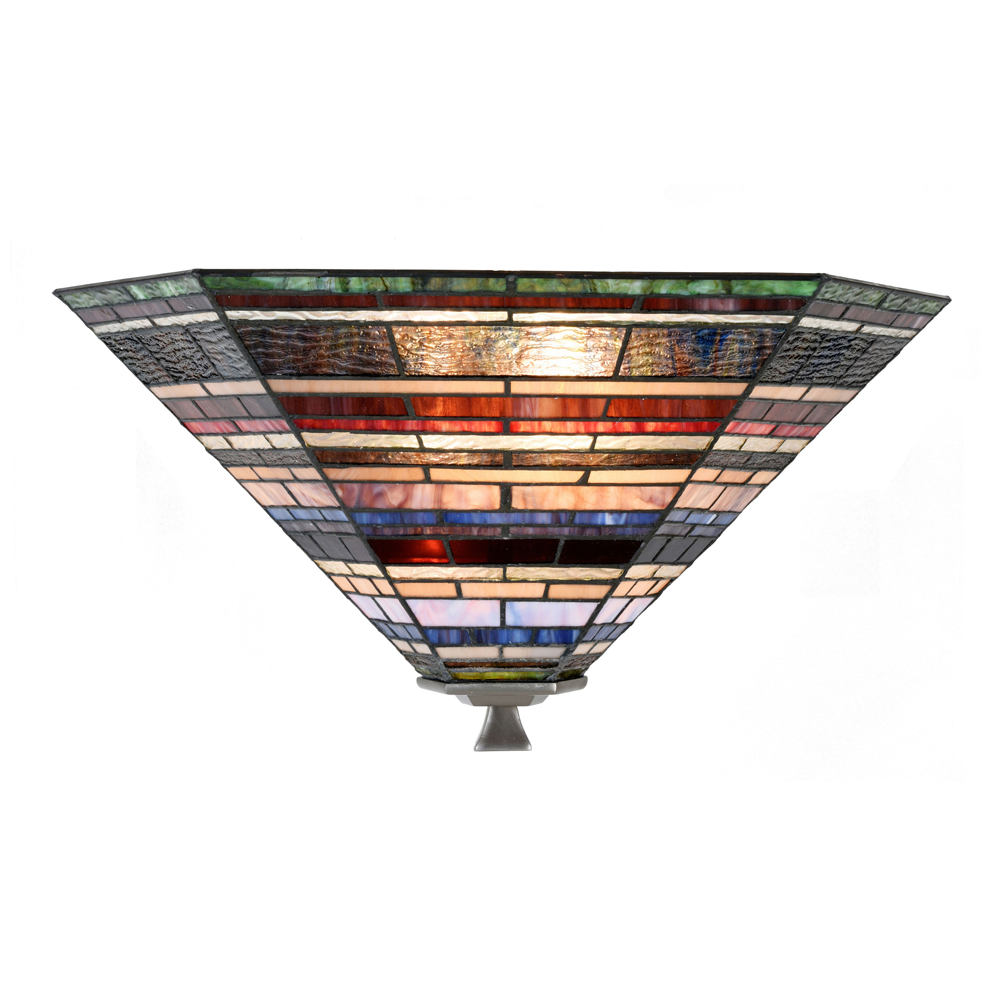 Flache Tiffany-Deckenleuchte mit vielfarbigem Schirm 56 cm