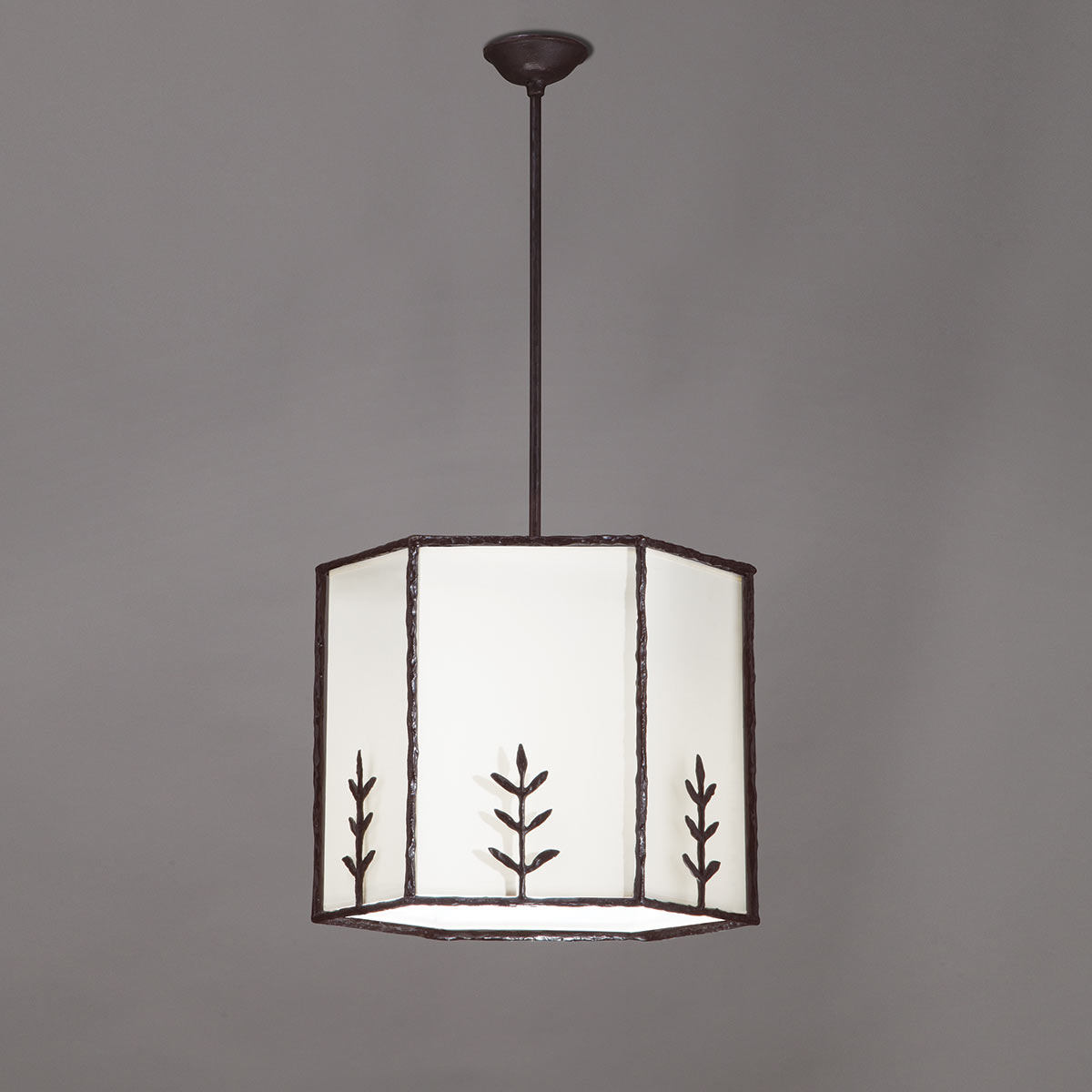 Stab-Pendelleuchte SOPHIA HEXA PETITE aus Bronze mit Textilschirm, Ø 37 cm