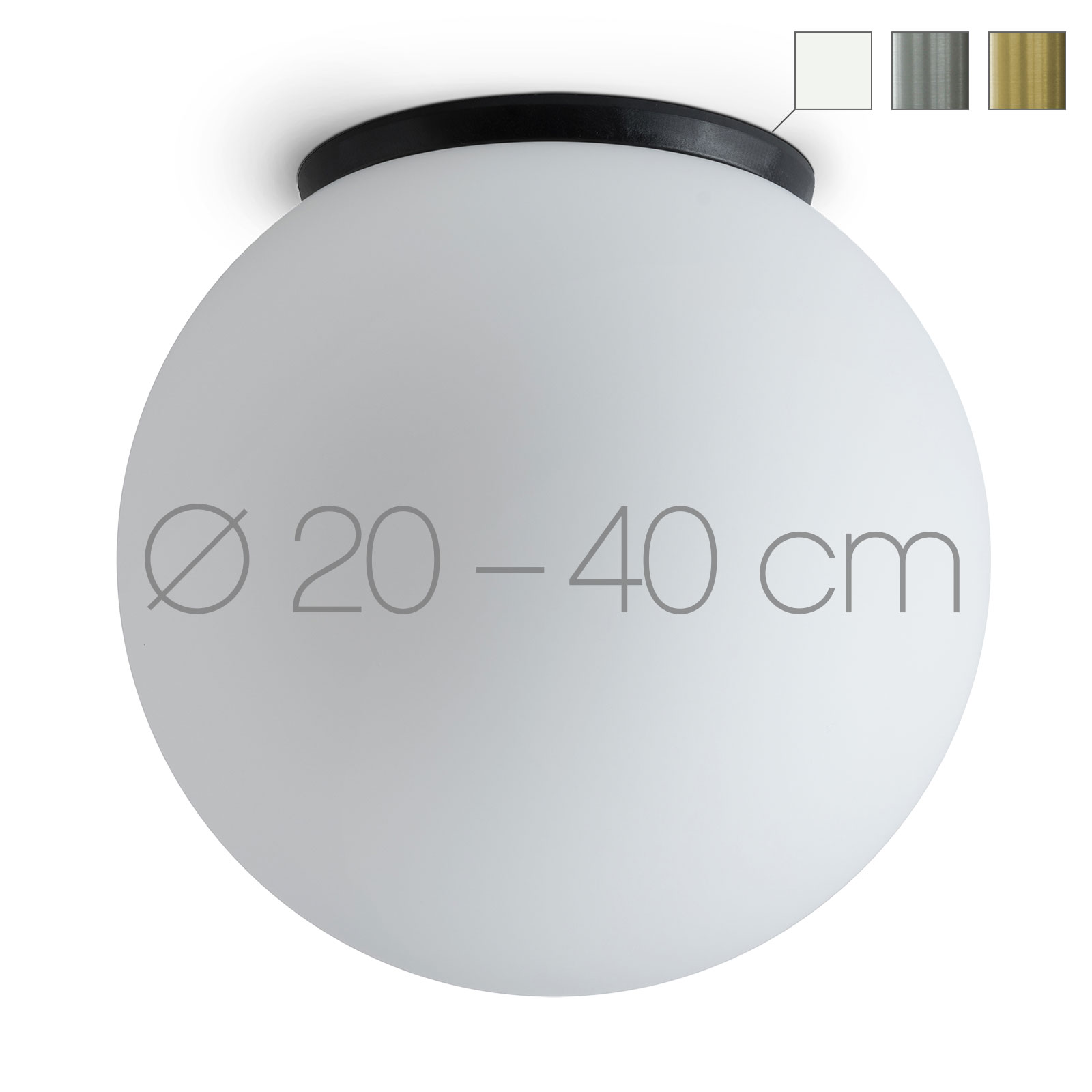 Schlichte Kugel-Deckenleuchte aus Opalglas SPHERA, IP65, Ø 20–40 cm