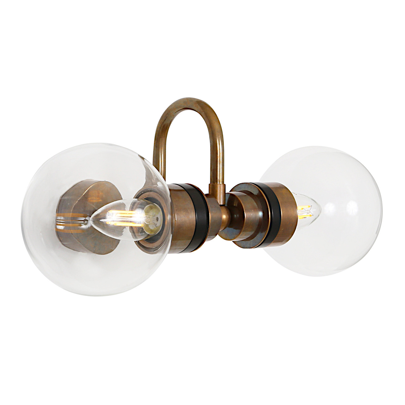 Mirror wall lamp with two glass spheres (clear, prismatic or opal glass), IP65