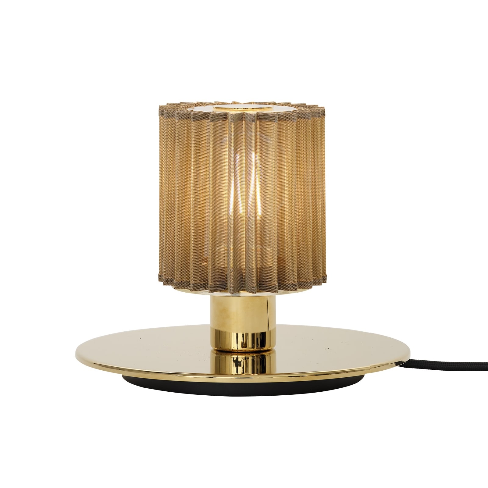 Decorative Design Table Lamp with Mesh Diffuser IN THE SUN 220: Goldener Sockel/Reflektor und goldene Gewebeabschirmung