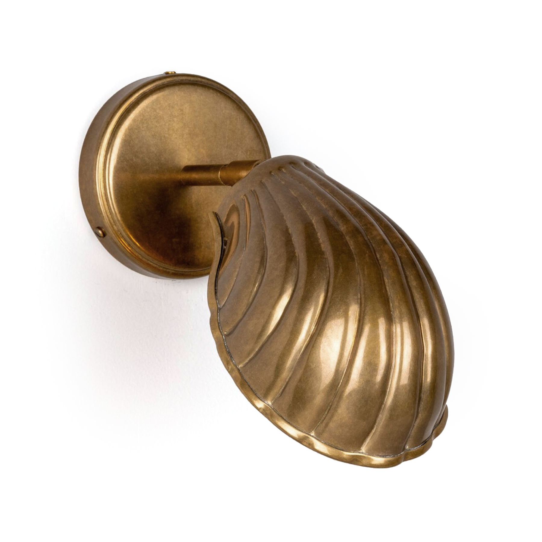 Nostalgische Gelenk-Wandleuchte mit Muschel-Schirm aus Messing