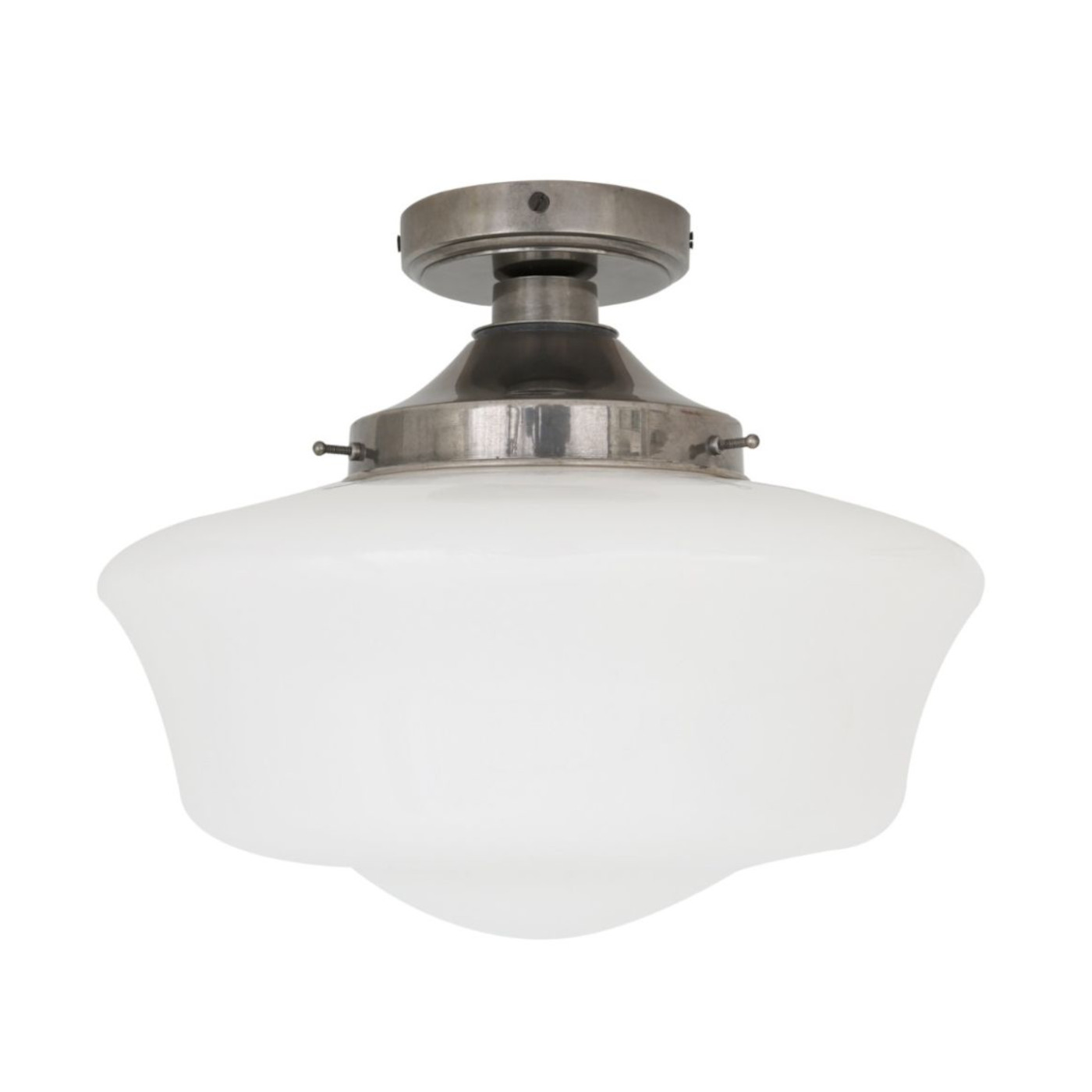Nostalgische Bad-Deckenlampe (IP44) mit Glasschirm Ø 35 cm: Messing alt-silbern patiniert