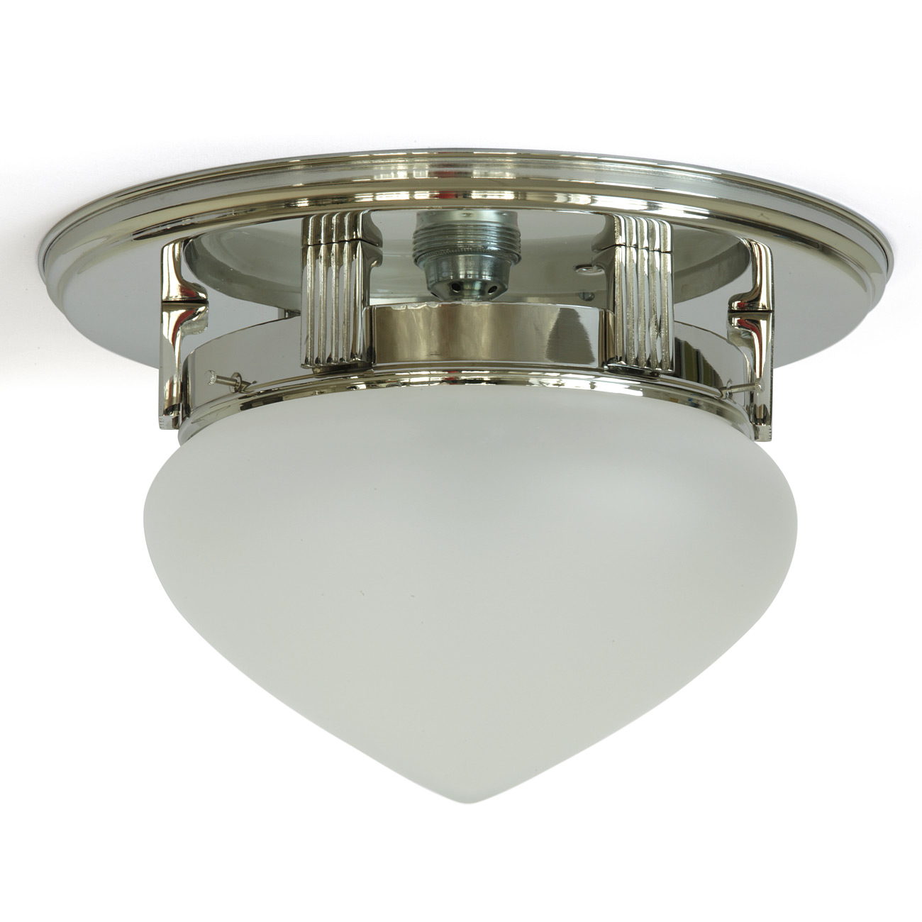 Exklusive, kleine Art déco-Deckenleuchte, z.B. Messing vernickelt, Ø 31 cm