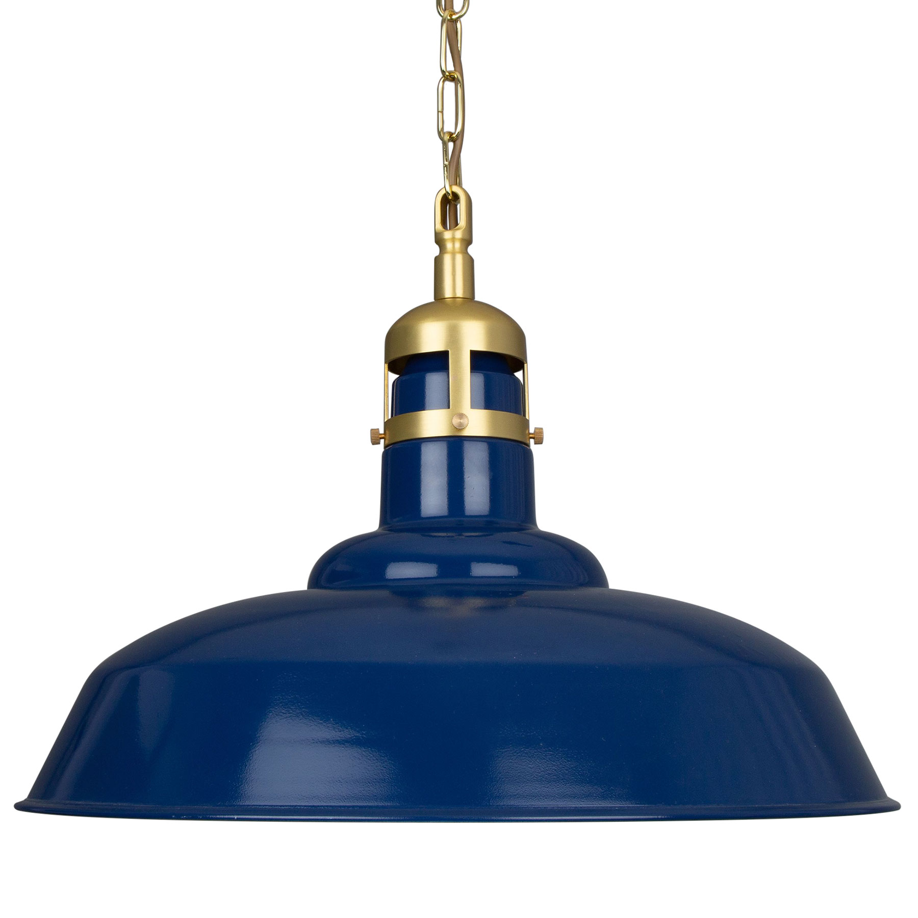 Large Industrial Style Pendant Lamp, Blue with Brass Details, Ø 50 cm